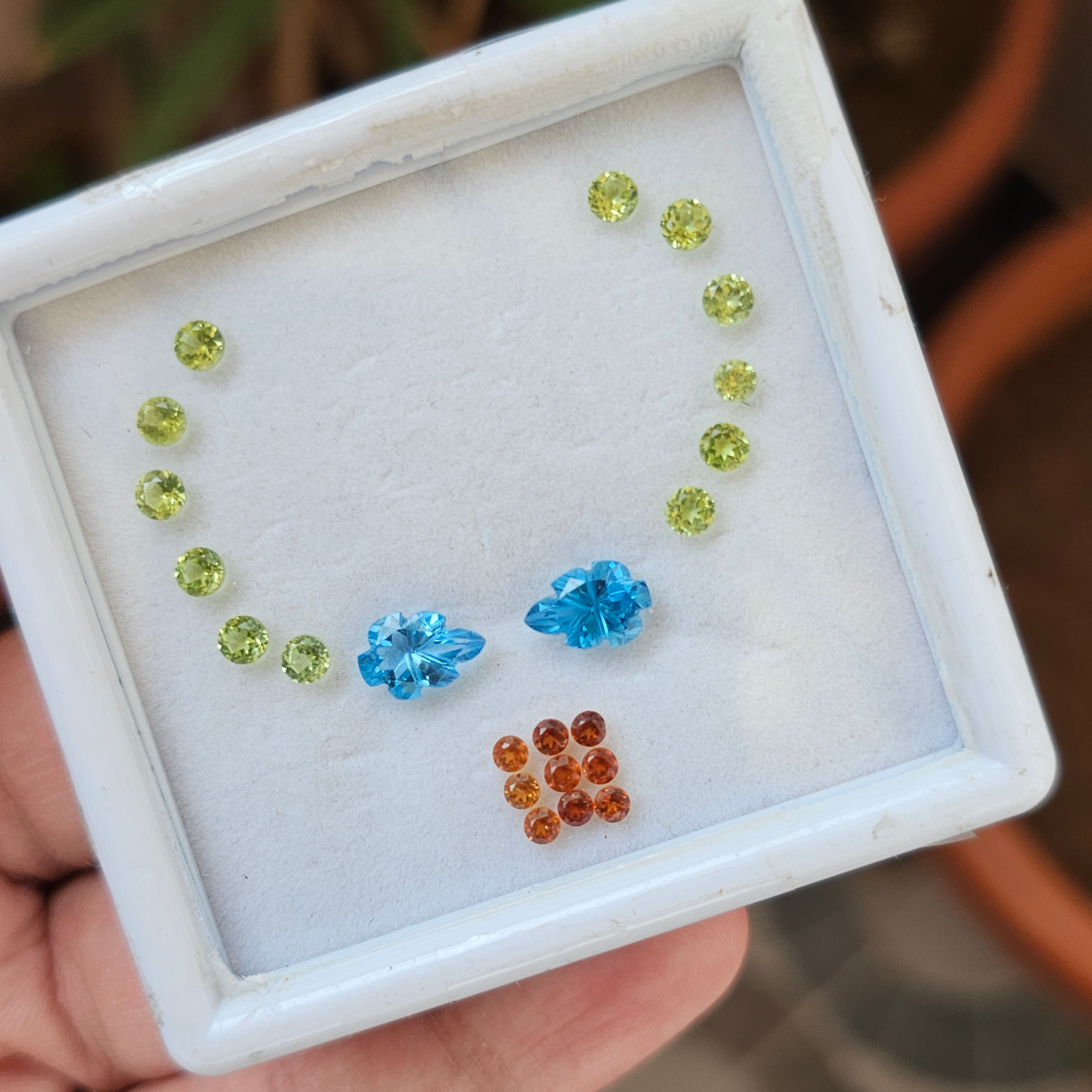 23 Natural Peridot, London Blue topaz & Garnet : Mix Shape | Size:2.5-9mm - The LabradoriteKing