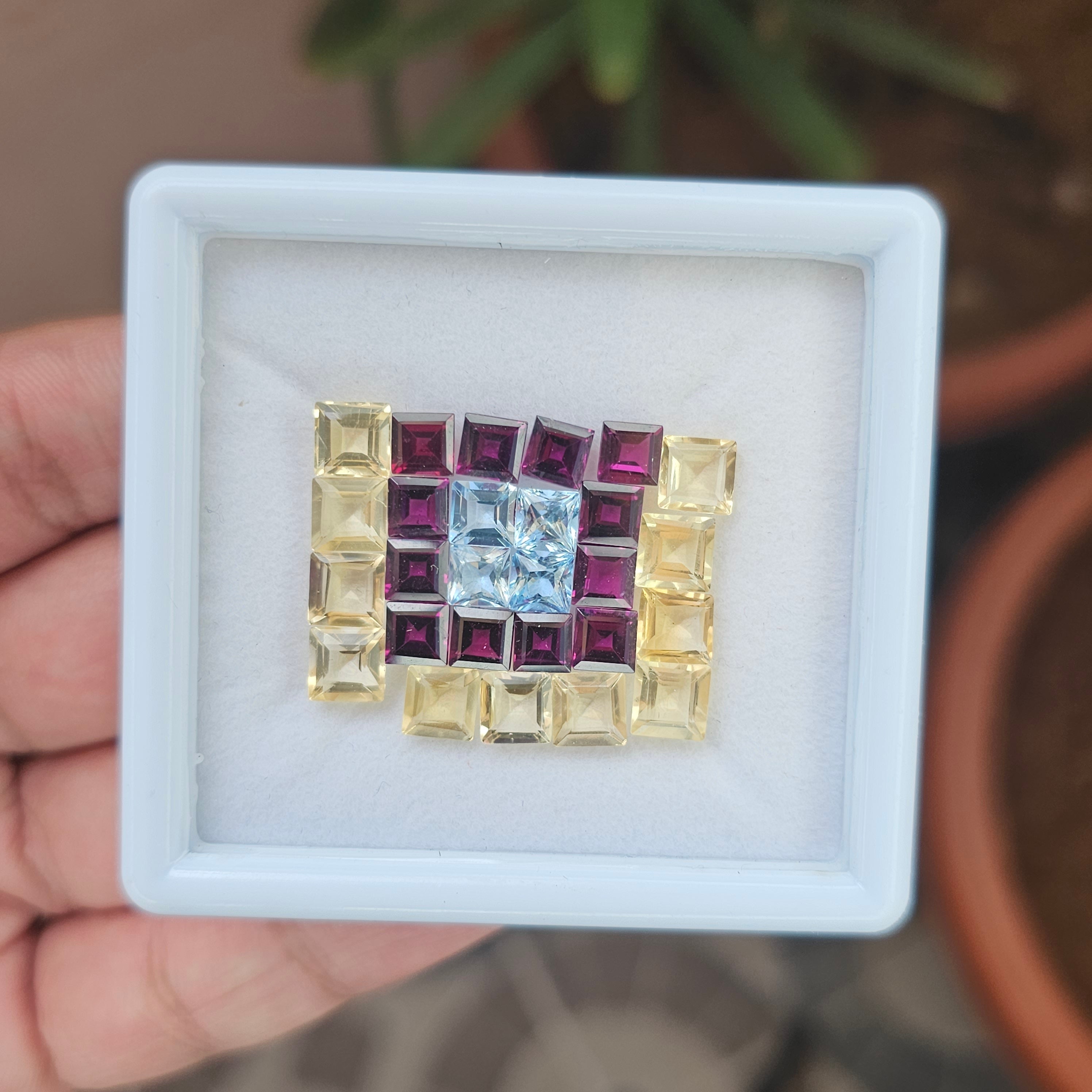 27 Natural Garnet, Citrine & Blue Topaz :Square Shape | Size:5-6mm - The LabradoriteKing