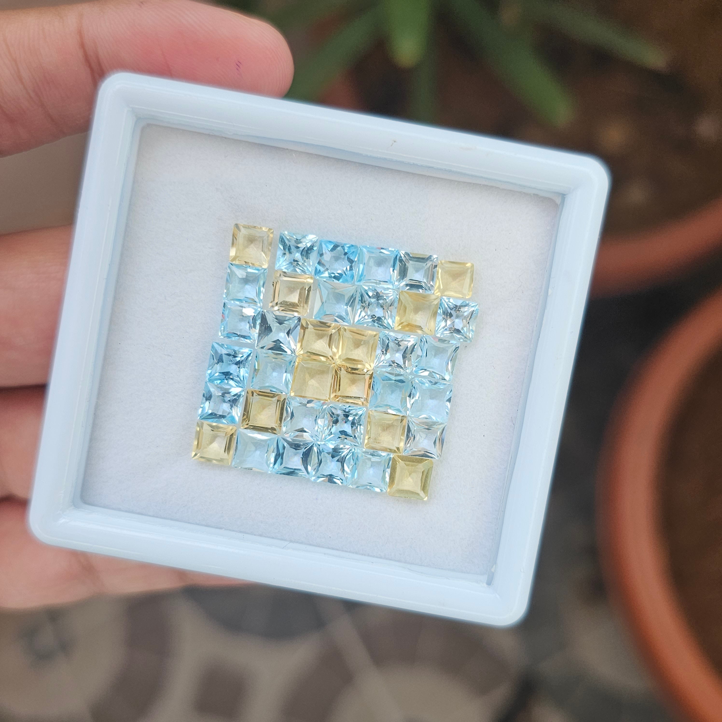 25 Natural Blue Topaz & Citrine  :Square Shape | Size:5mm - The LabradoriteKing