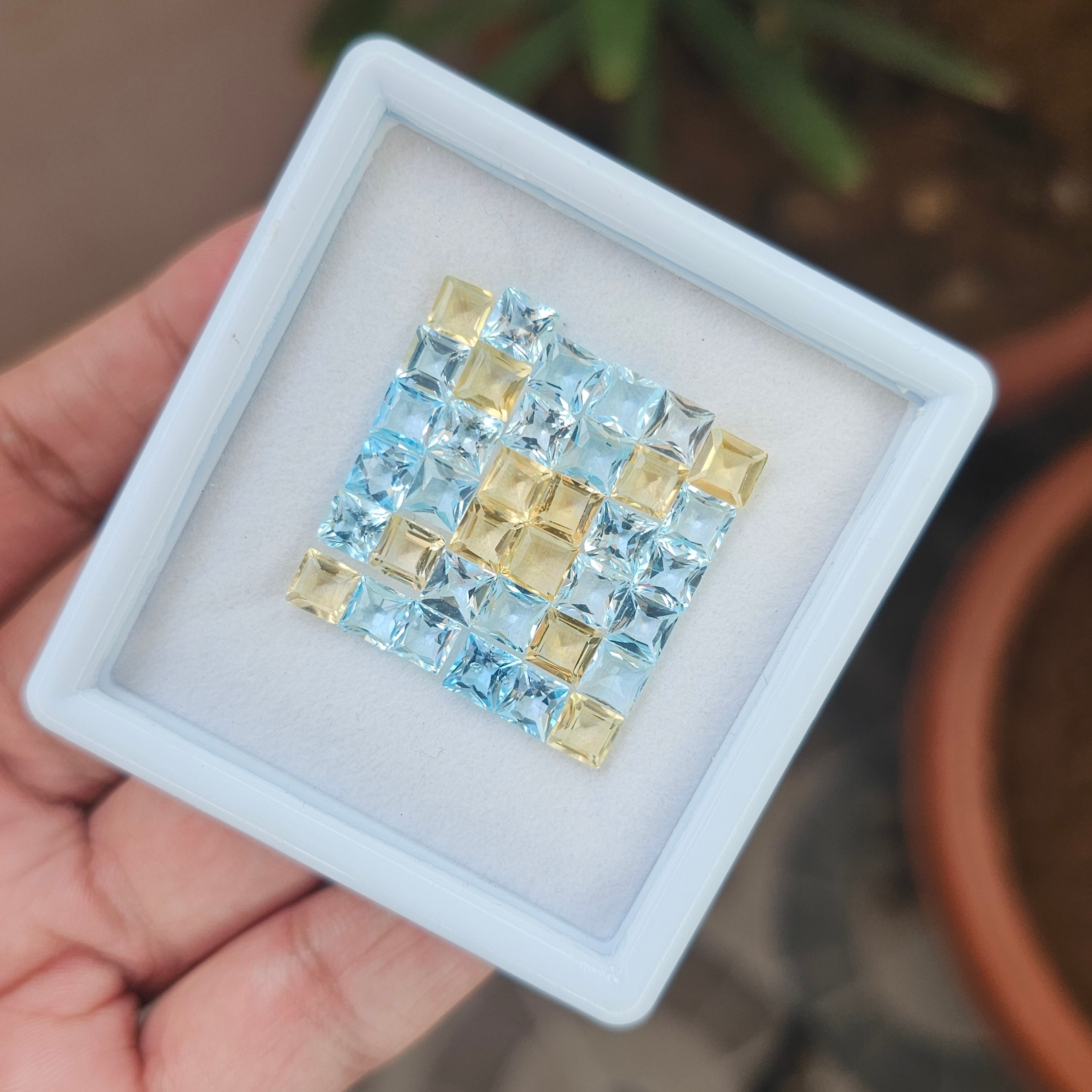 25 Natural Blue Topaz & Citrine  :Square Shape | Size:5mm - The LabradoriteKing