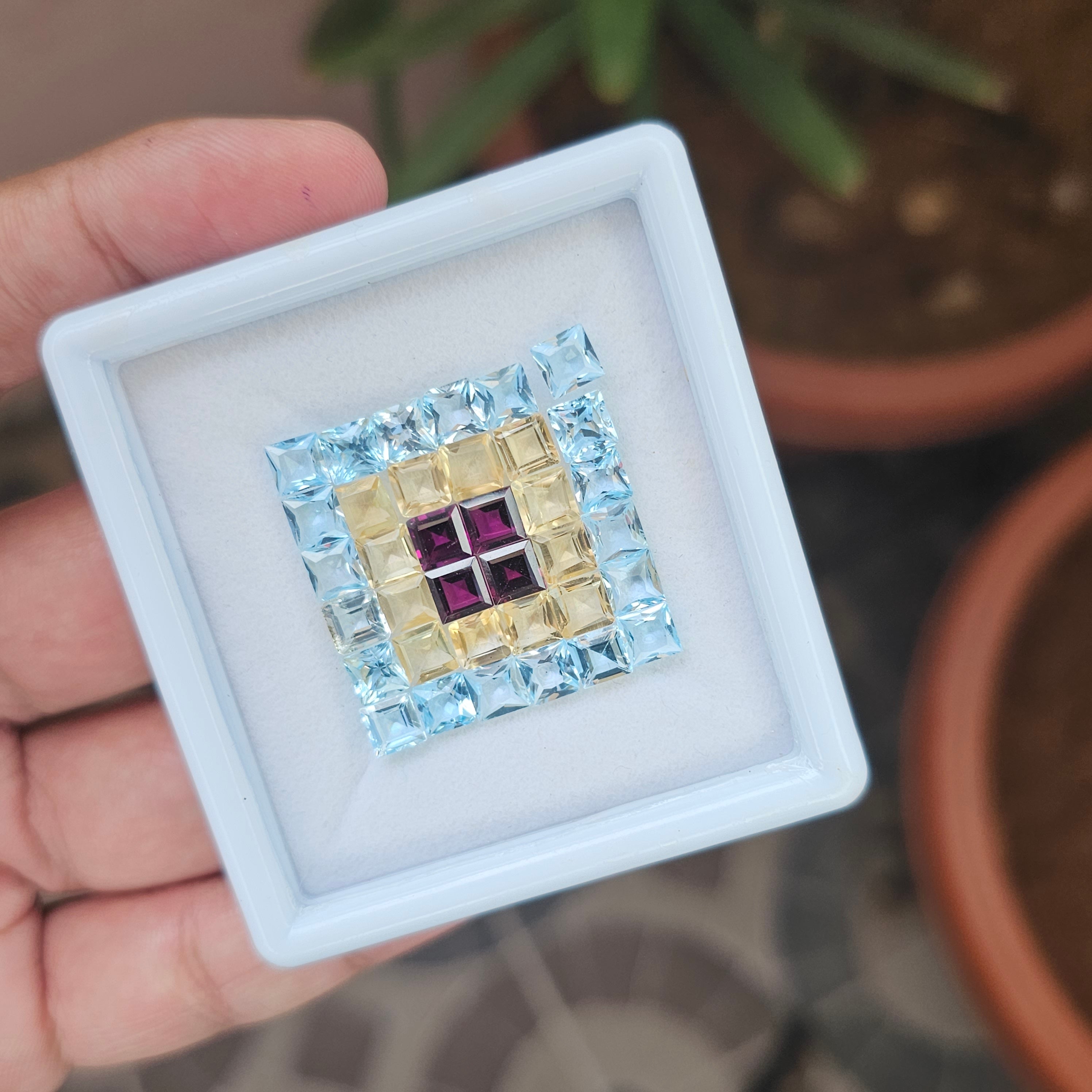 36 Natural Garnet, Citrine & Blue Topaz :Square Shape | Size:5mm - The LabradoriteKing