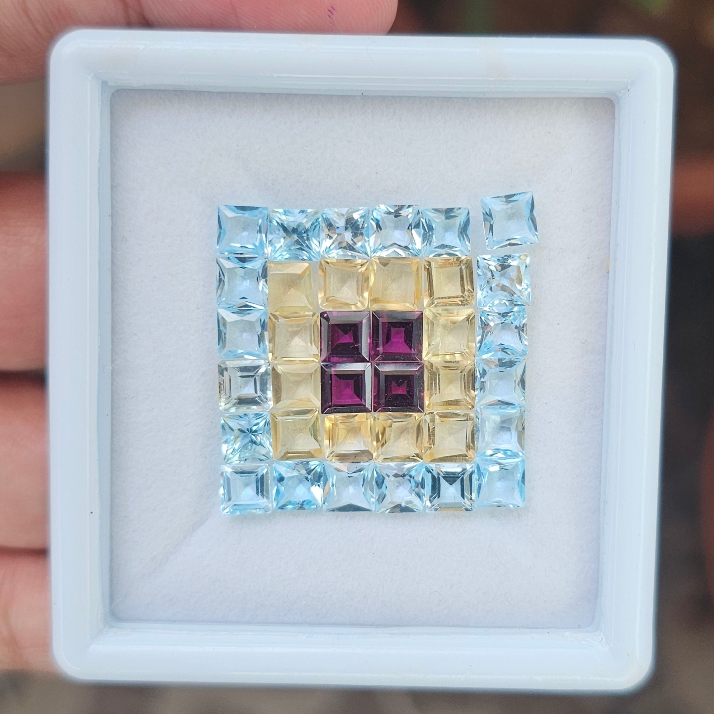 36 Natural Garnet, Citrine & Blue Topaz :Square Shape | Size:5mm - The LabradoriteKing