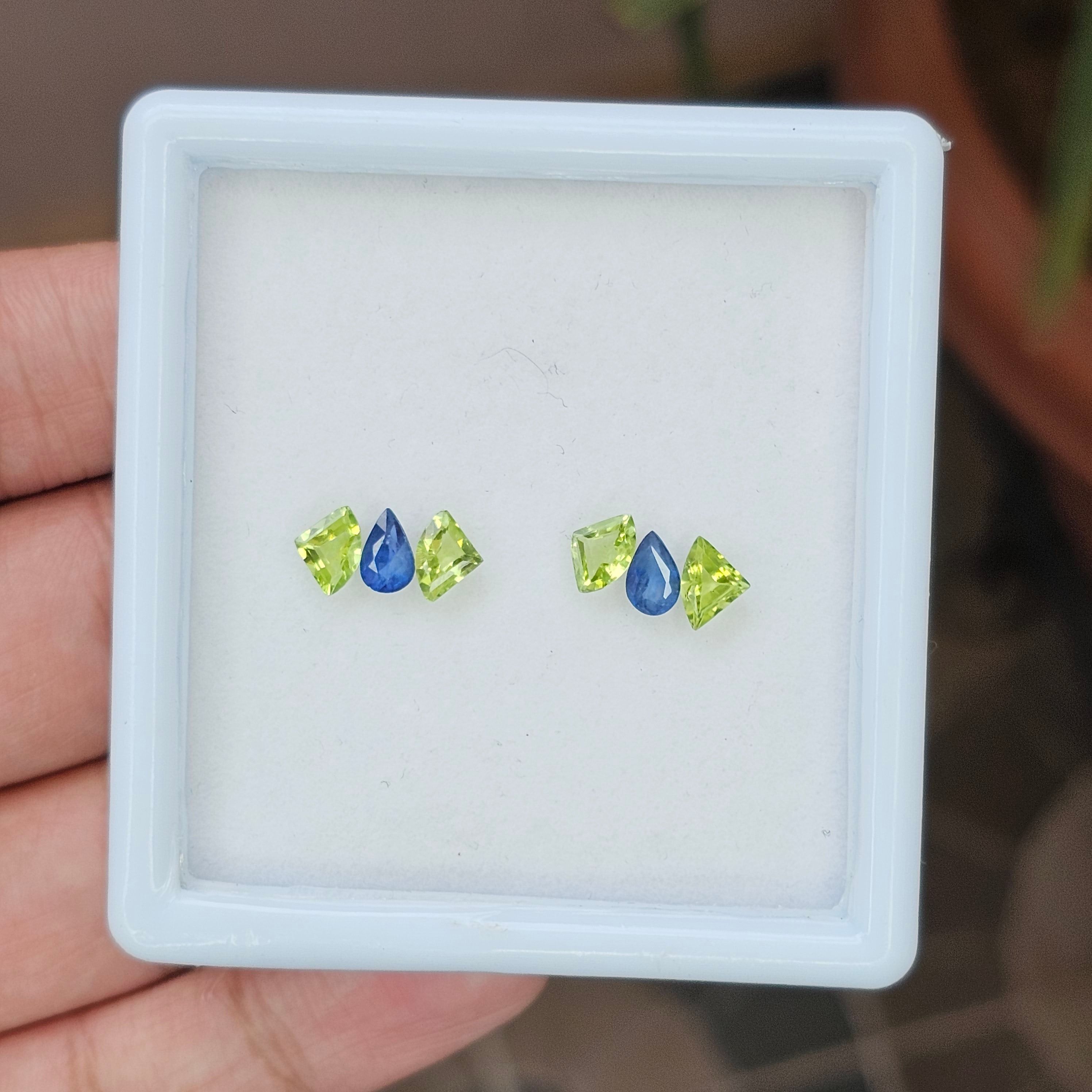 6 Pieces Natural Blue Sapphire & Peridot Faceted: Shape:Mix | Size:6-7mm - The LabradoriteKing