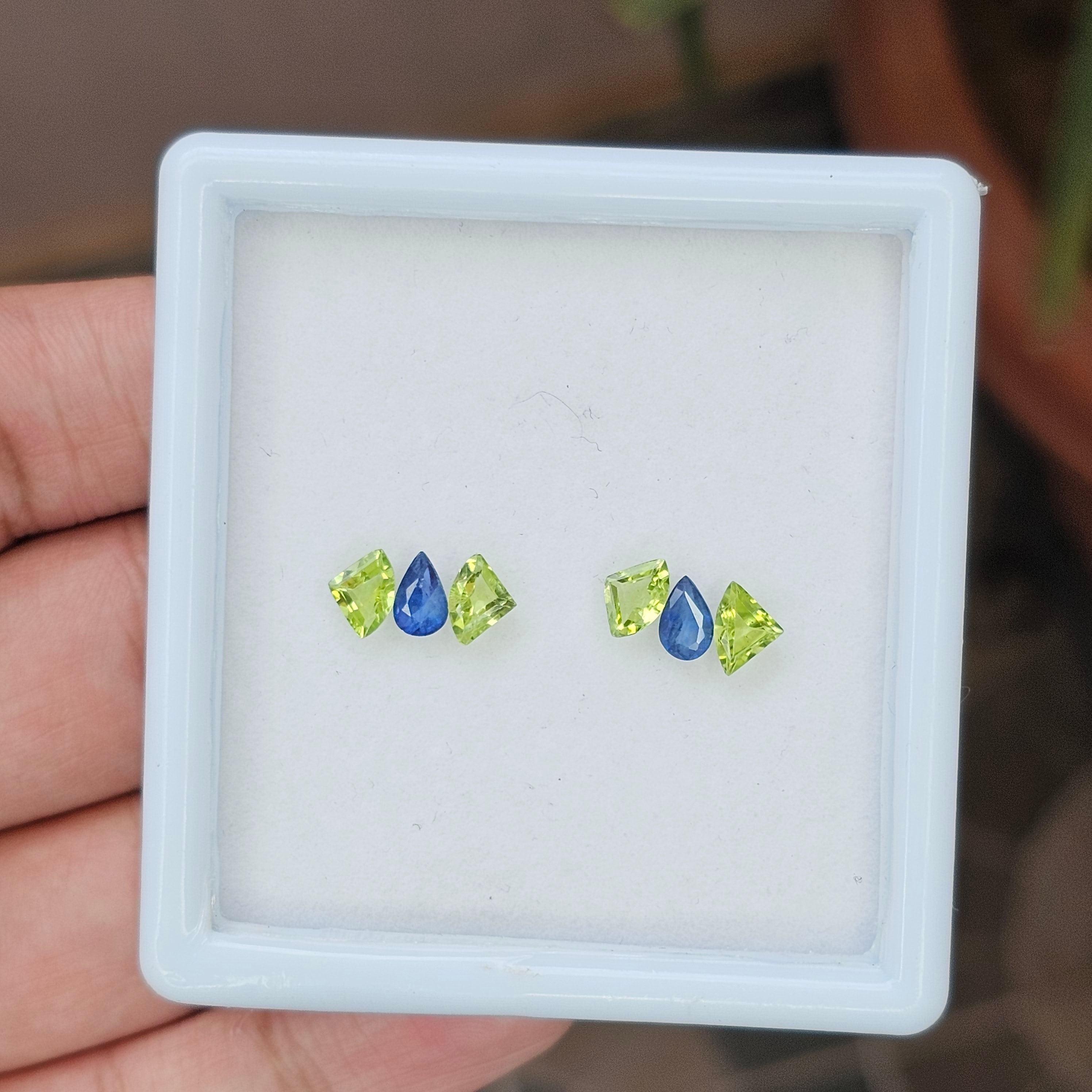 6 Pieces Natural Blue Sapphire & Peridot Faceted: Shape:Mix | Size:6-7mm - The LabradoriteKing