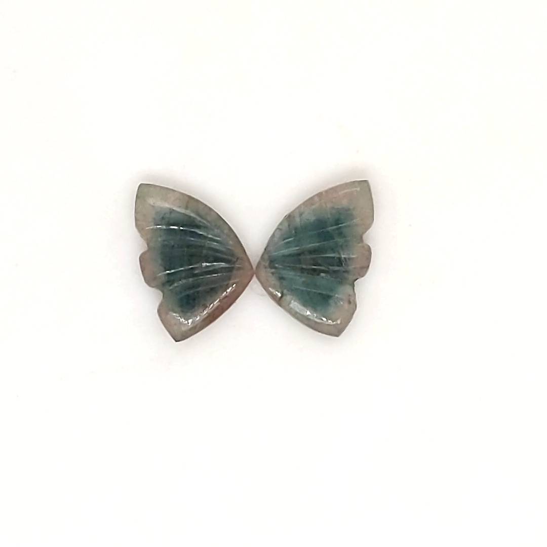 Natural Watermelon Tourmaline Butterfly Carved Pair | Size:10x7mm - The LabradoriteKing