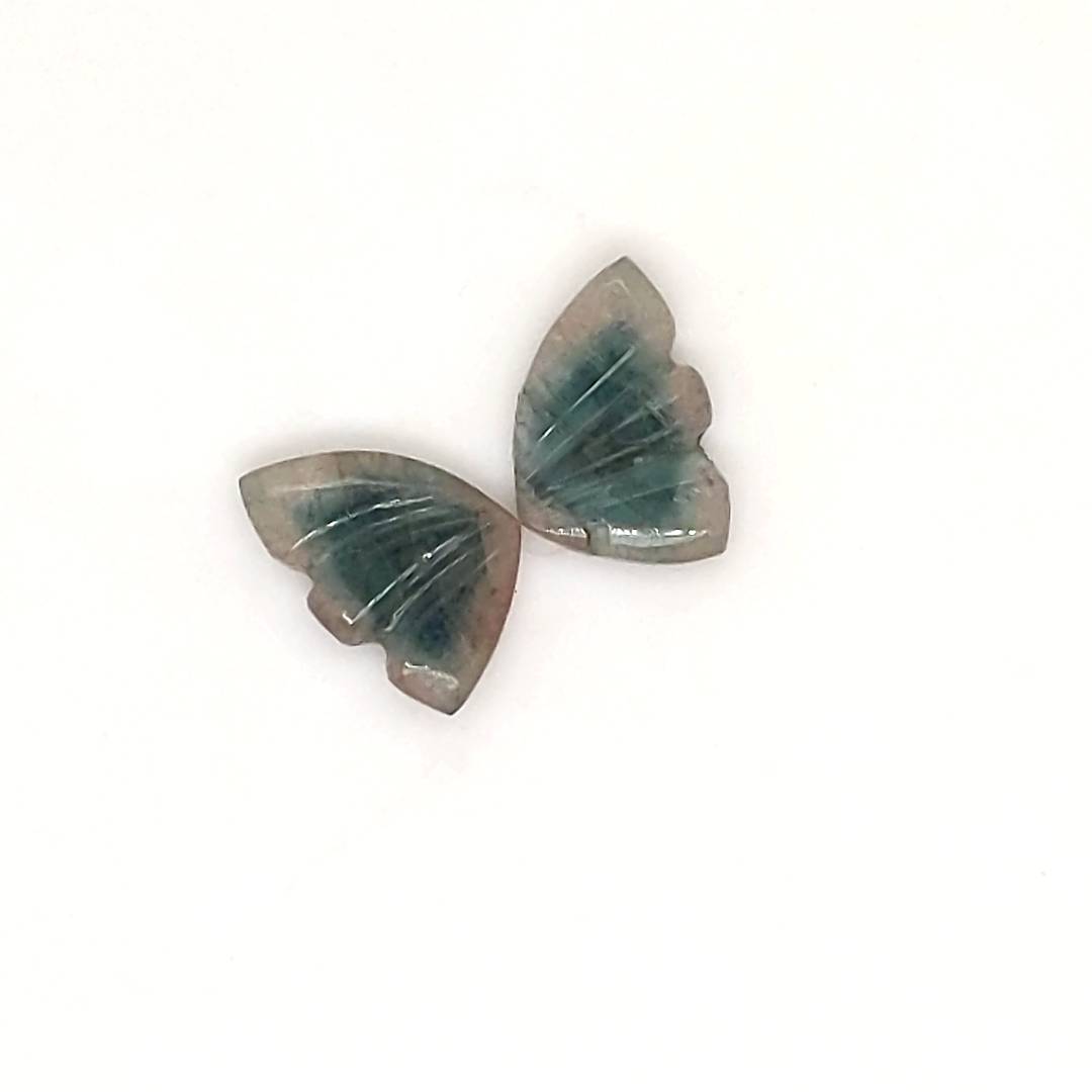 Natural Watermelon Tourmaline Butterfly Carved Pair | Size:10x7mm - The LabradoriteKing