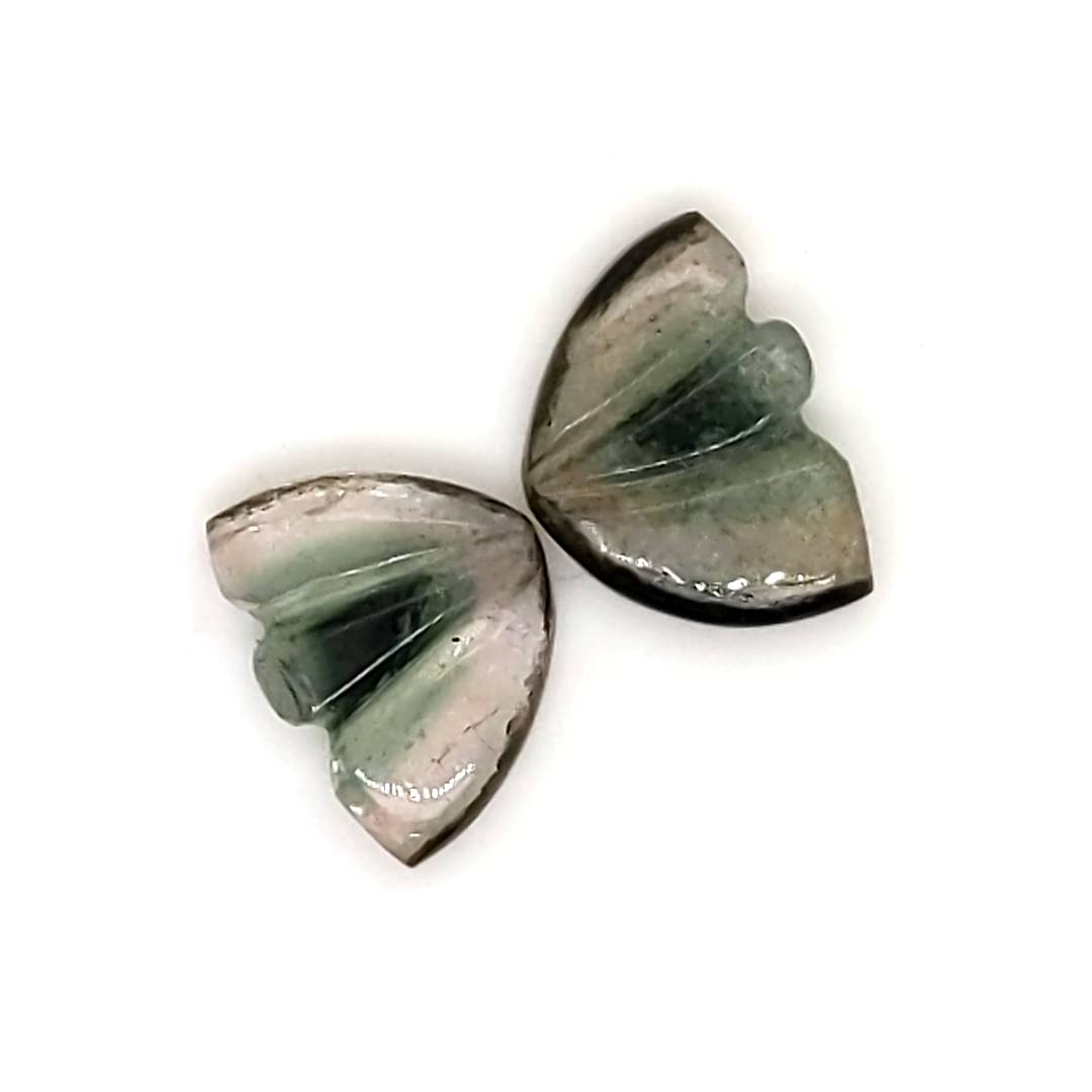 Natural Watermelon Tourmaline Butterfly Carved Pair | Size:11x8mm - The LabradoriteKing