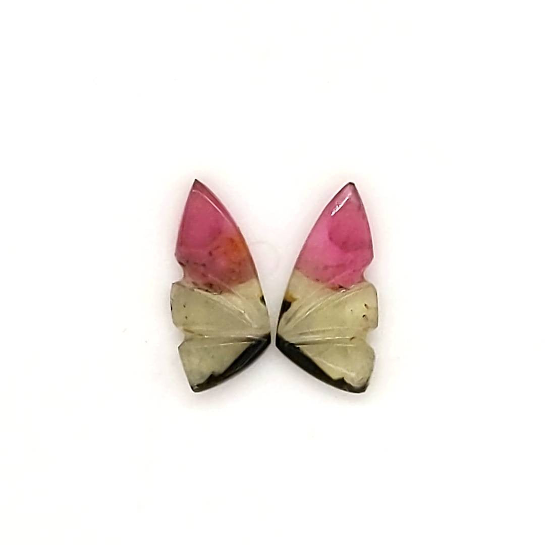 Natural Watermelon Tourmaline Butterfly Carved Pair | Size:11x5mm - The LabradoriteKing