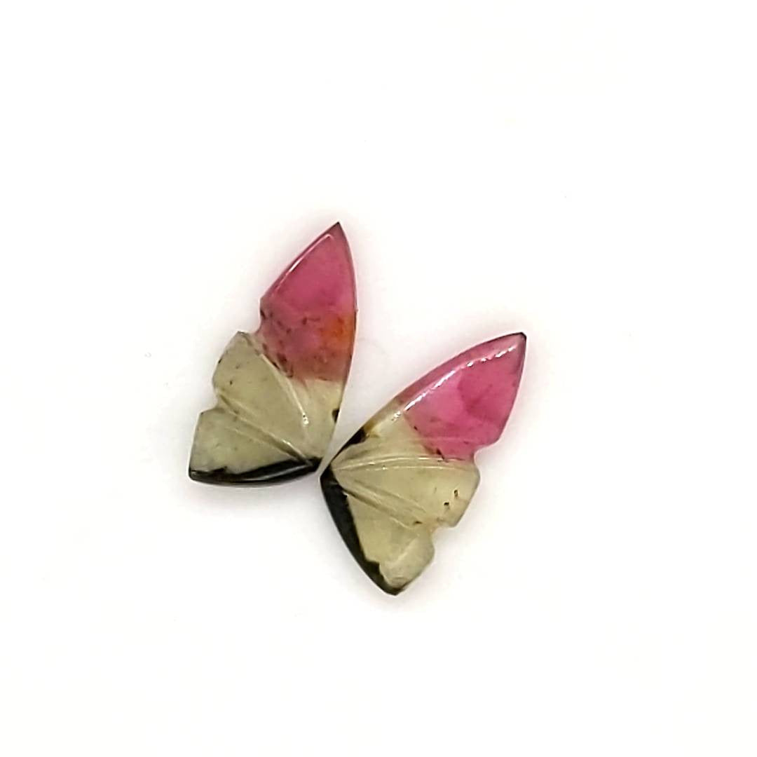 Natural Watermelon Tourmaline Butterfly Carved Pair | Size:11x5mm - The LabradoriteKing