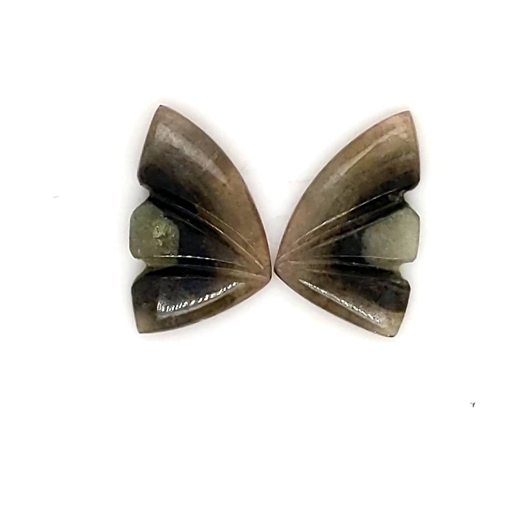 Natural Watermelon Tourmaline Butterfly Carved Pair | Size:14x9mm - The LabradoriteKing