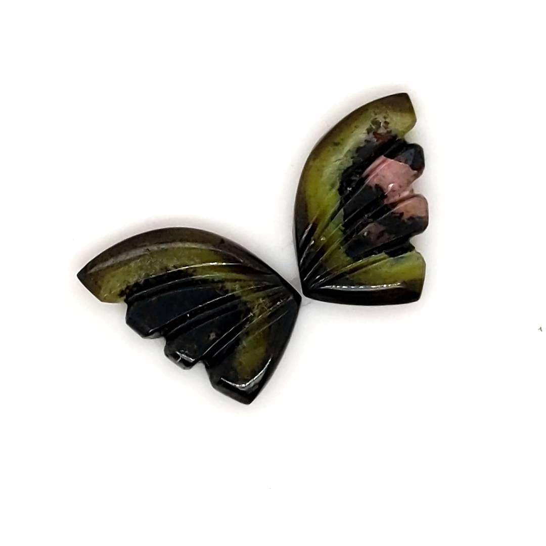 Natural Watermelon Tourmaline Butterfly Carved Pair | Size:14x9mm - The LabradoriteKing