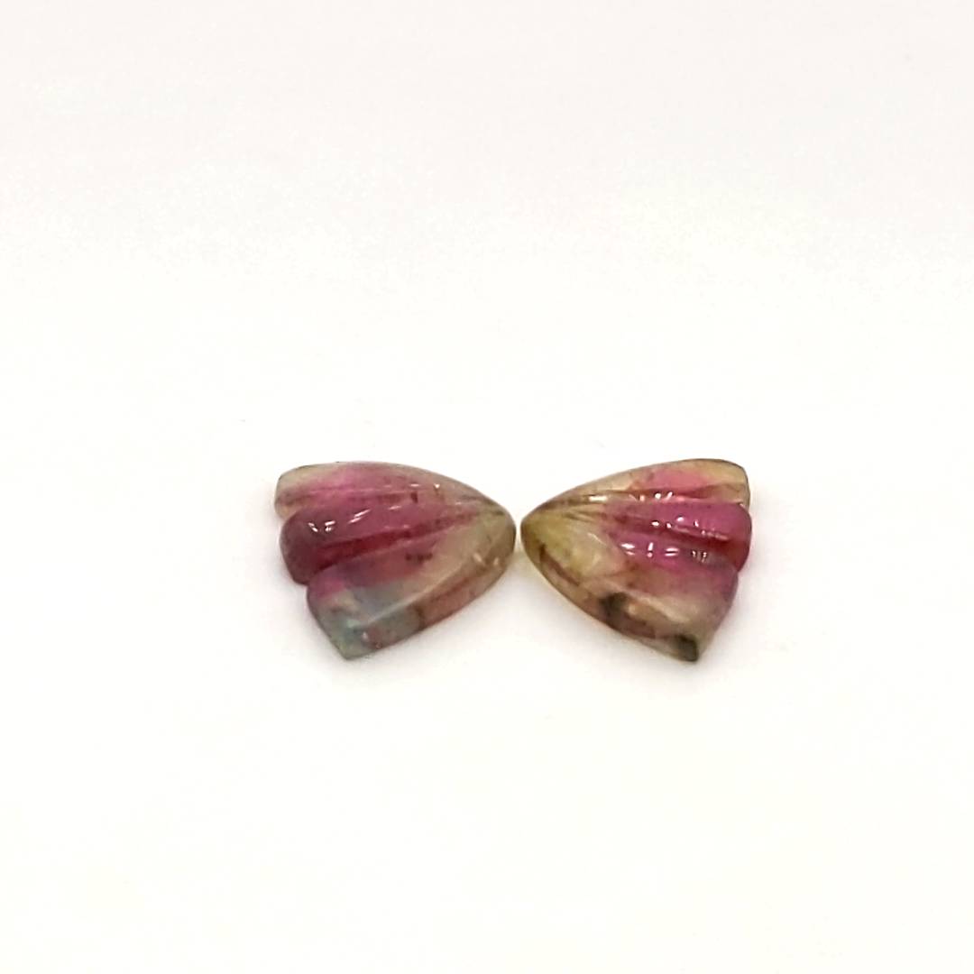 Natural Watermelon Tourmaline Butterfly Carved Pair | Size:13x8mm - The LabradoriteKing