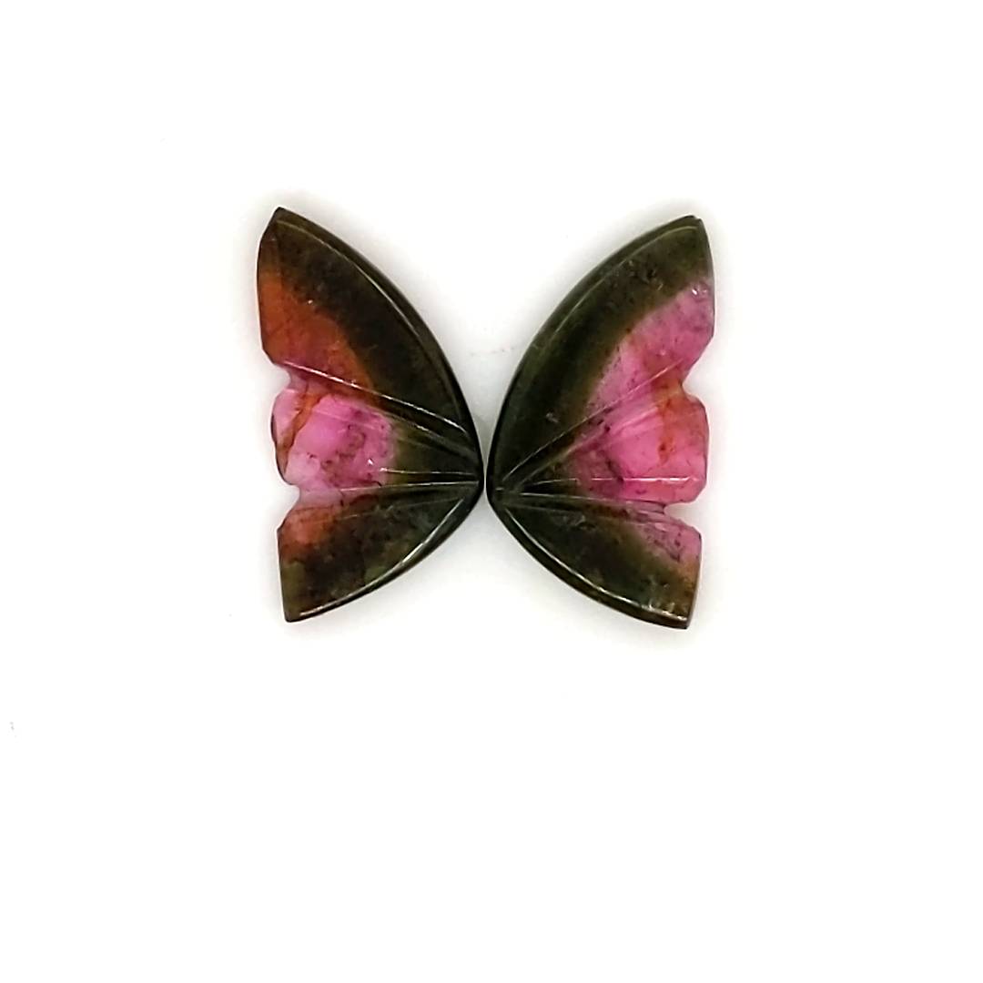 Natural Watermelon Tourmaline Butterfly Carved Pair | Size:15x8mm - The LabradoriteKing