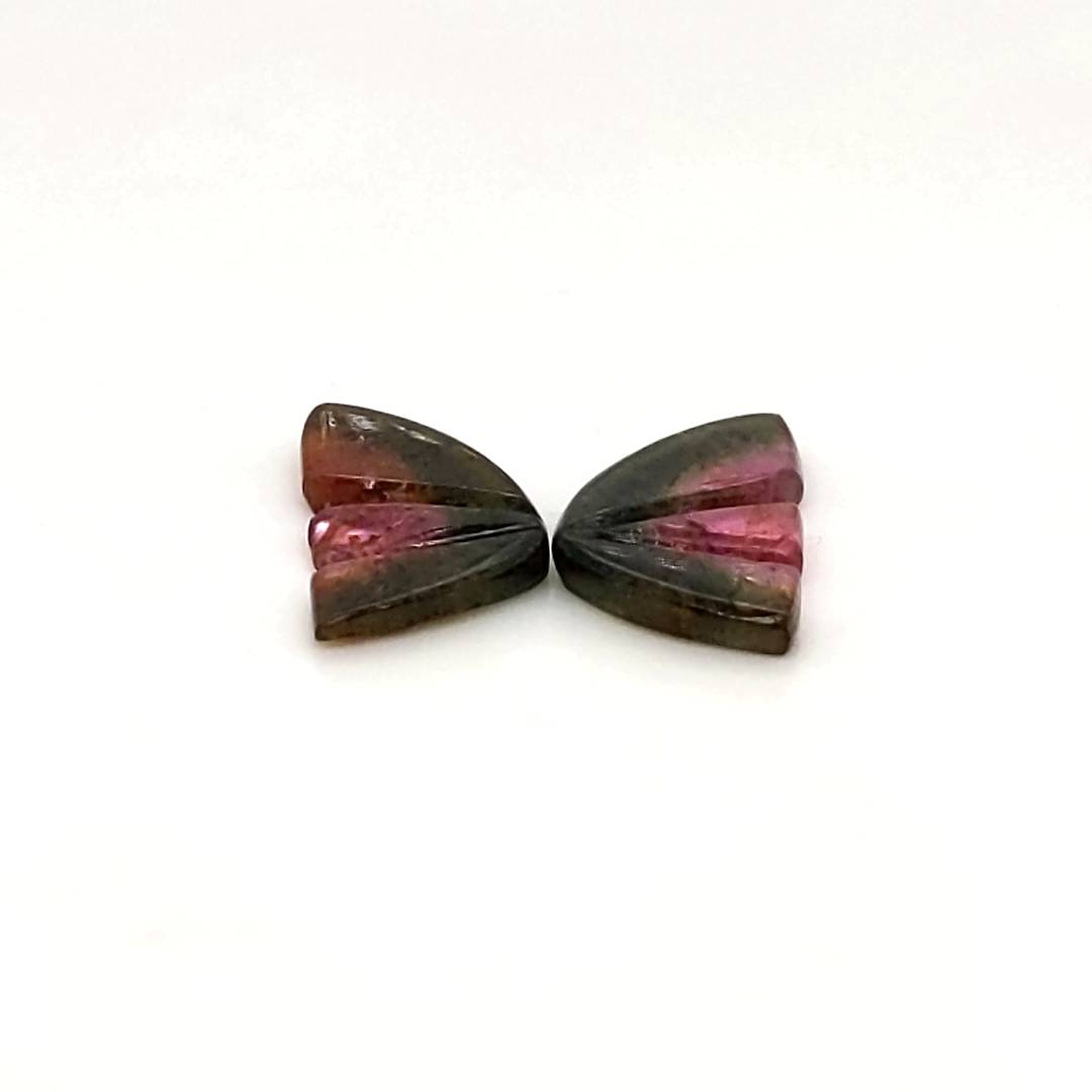 Natural Watermelon Tourmaline Butterfly Carved Pair | Size:15x8mm - The LabradoriteKing