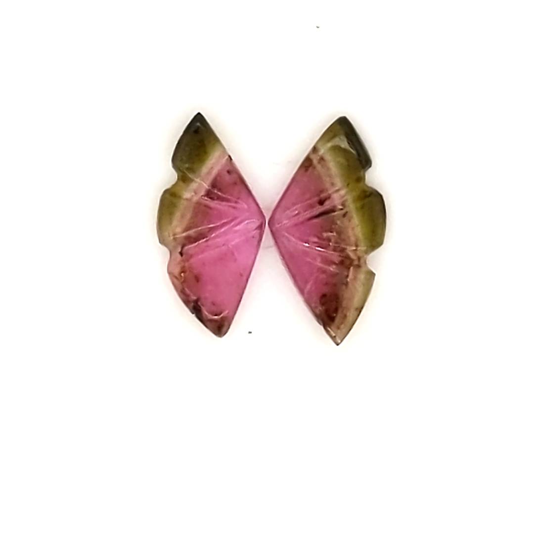 Natural Watermelon Tourmaline Butterfly Carved Pair | Size:11x6mm - The LabradoriteKing