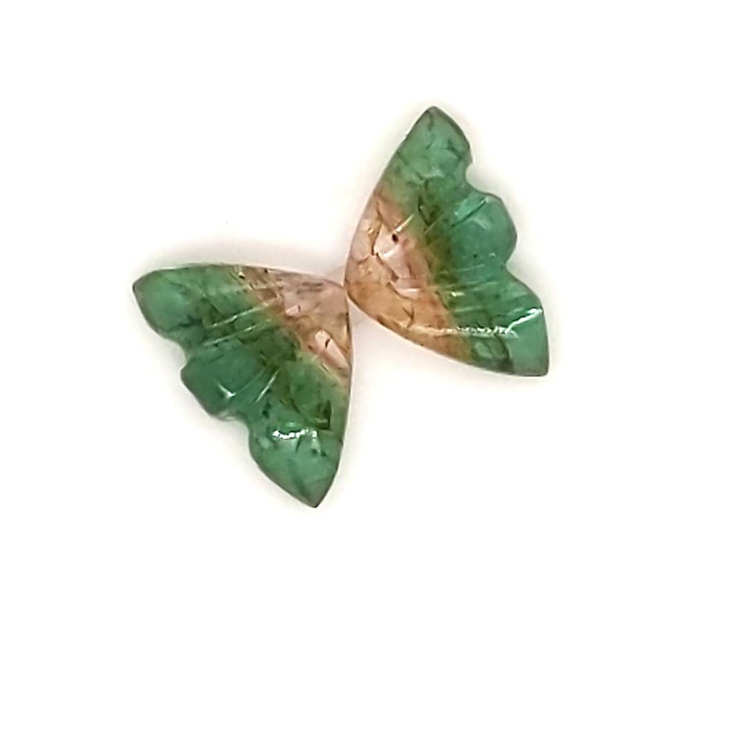 Natural Watermelon Tourmaline Butterfly Carved Pair | Size:9x6mm - The LabradoriteKing