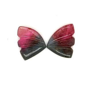 Natural Watermelon Tourmaline Butterfly Carved Pair | Size:11x9mm - The LabradoriteKing