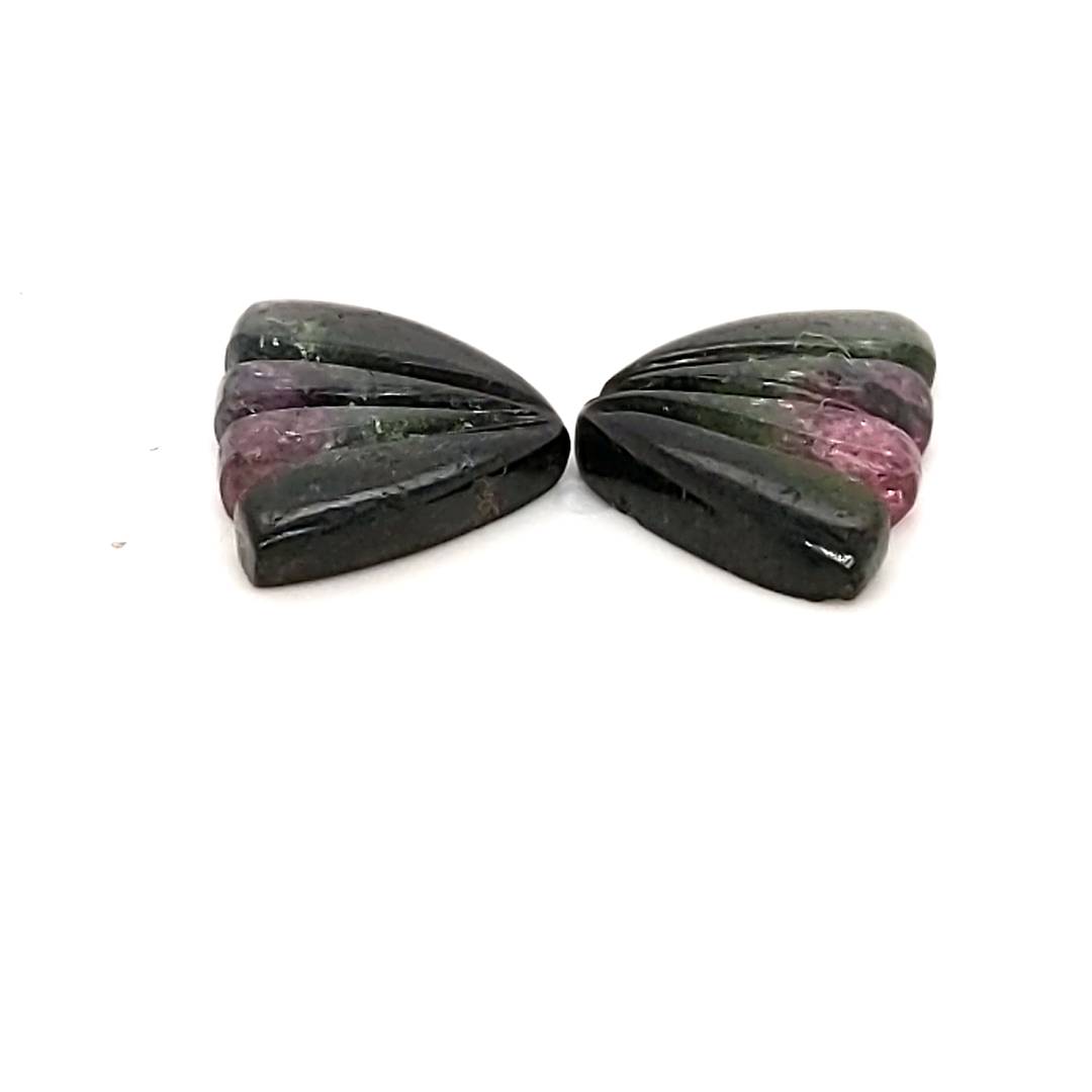 Natural Watermelon Tourmaline Butterfly Carved Pair | Size:18x11mm - The LabradoriteKing