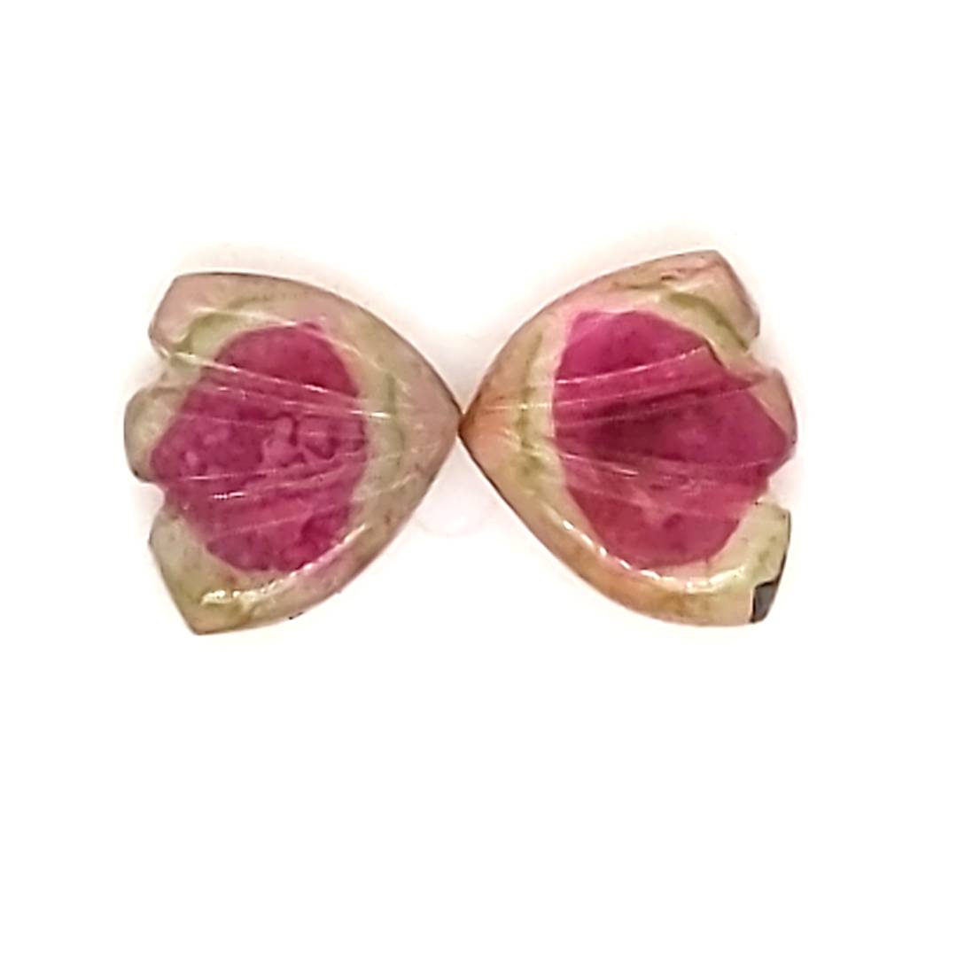 Natural Watermelon Tourmaline Butterfly Carved Pair | Size:8x7mm - The LabradoriteKing