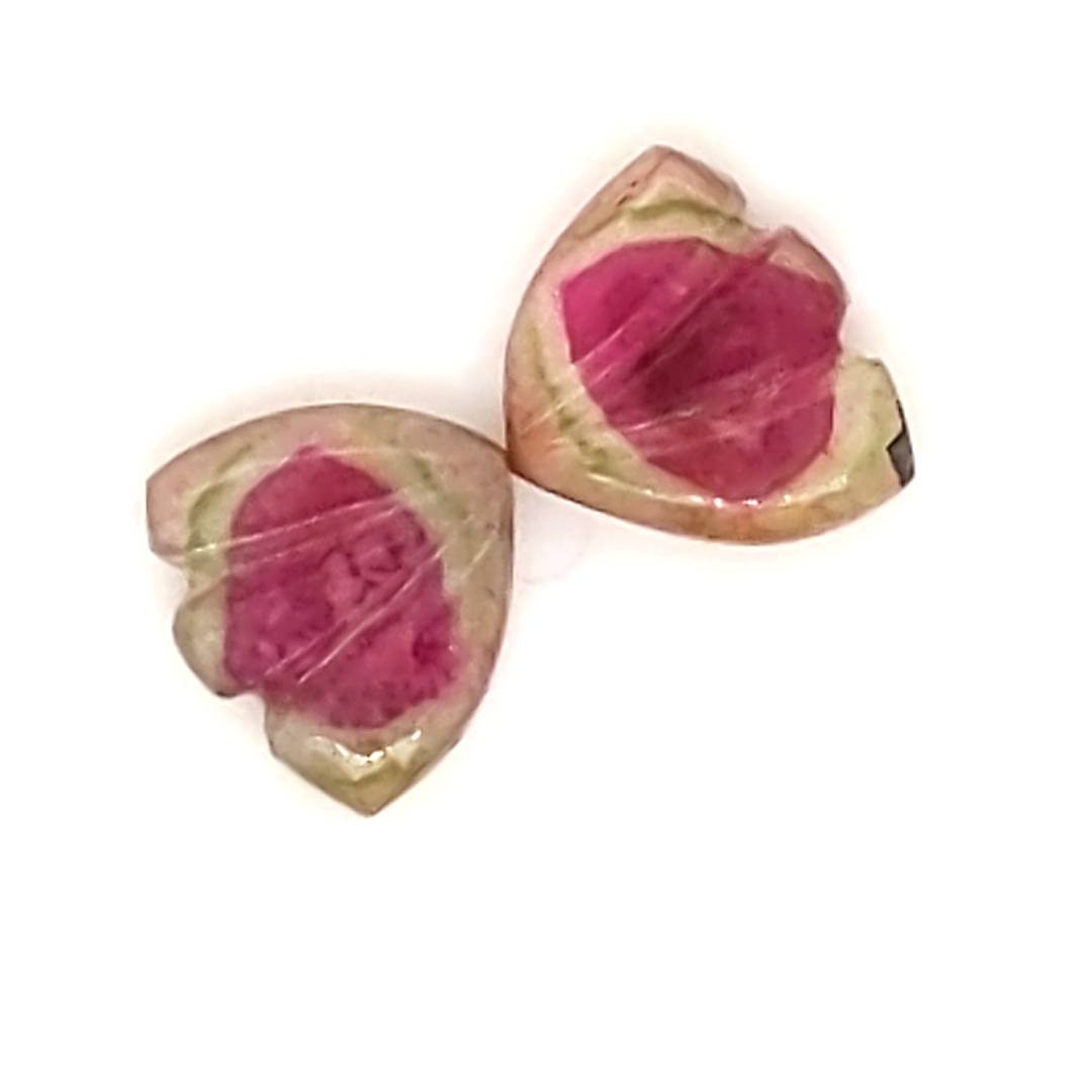 Natural Watermelon Tourmaline Butterfly Carved Pair | Size:8x7mm - The LabradoriteKing