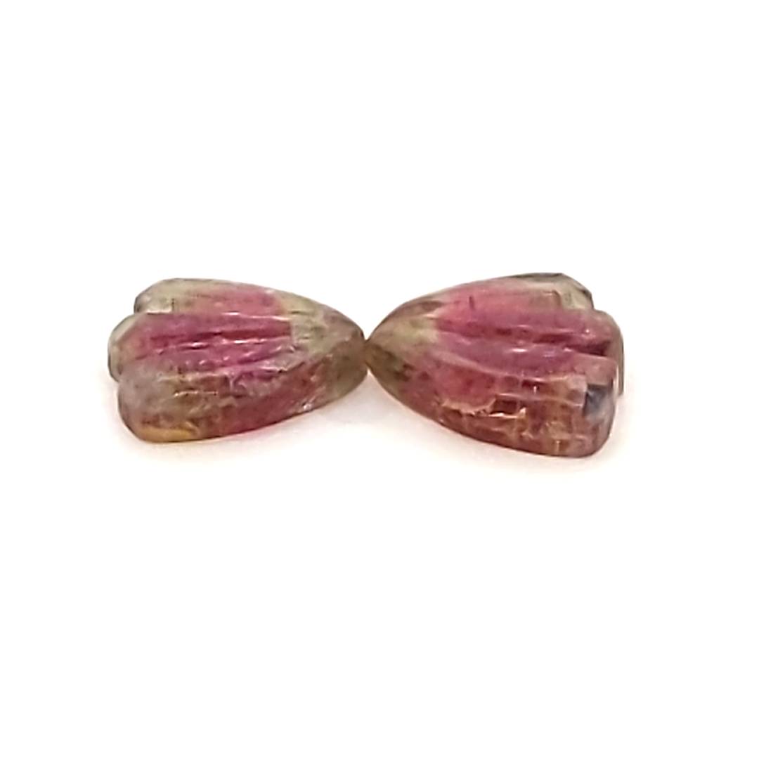 Natural Watermelon Tourmaline Butterfly Carved Pair | Size:8x7mm - The LabradoriteKing