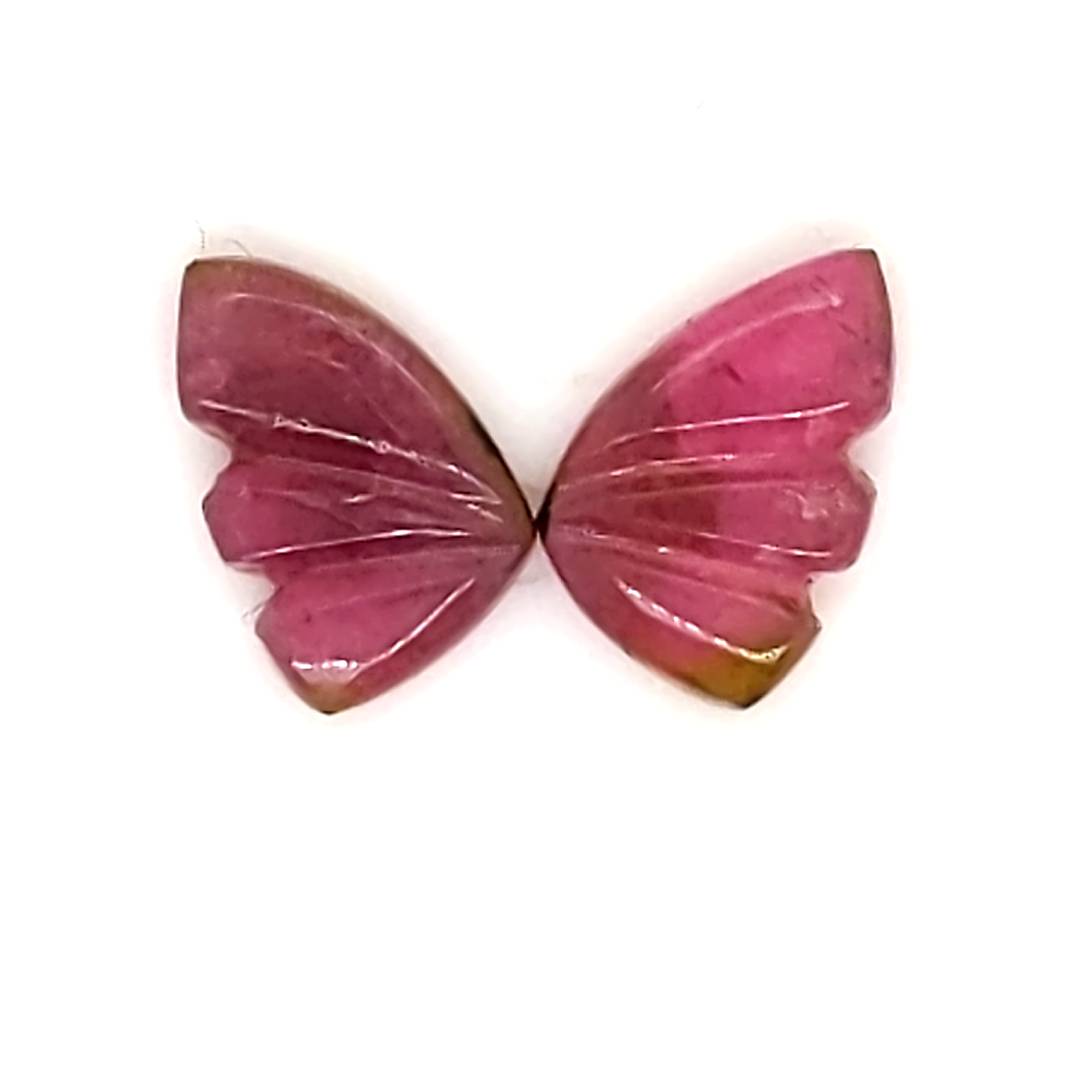 Natural Watermelon Tourmaline Butterfly Carved Pair | Size:9x6mm - The LabradoriteKing