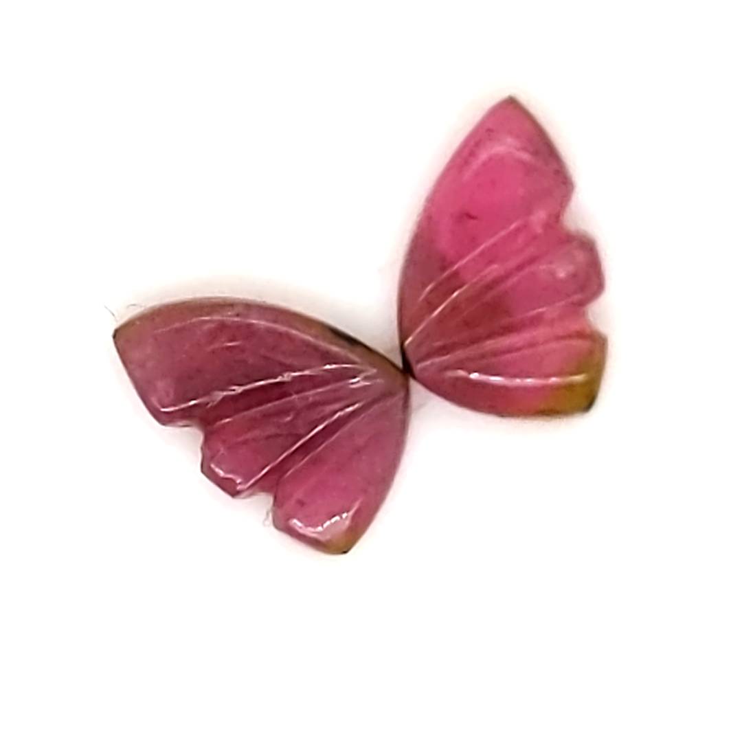 Natural Watermelon Tourmaline Butterfly Carved Pair | Size:9x6mm - The LabradoriteKing