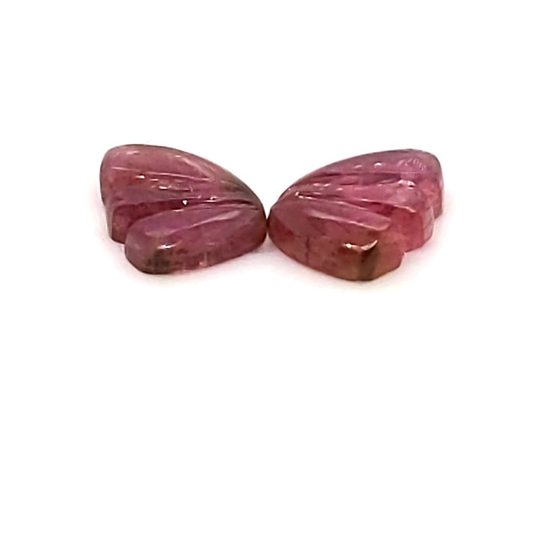 Natural Watermelon Tourmaline Butterfly Carved Pair | Size:9x6mm - The LabradoriteKing