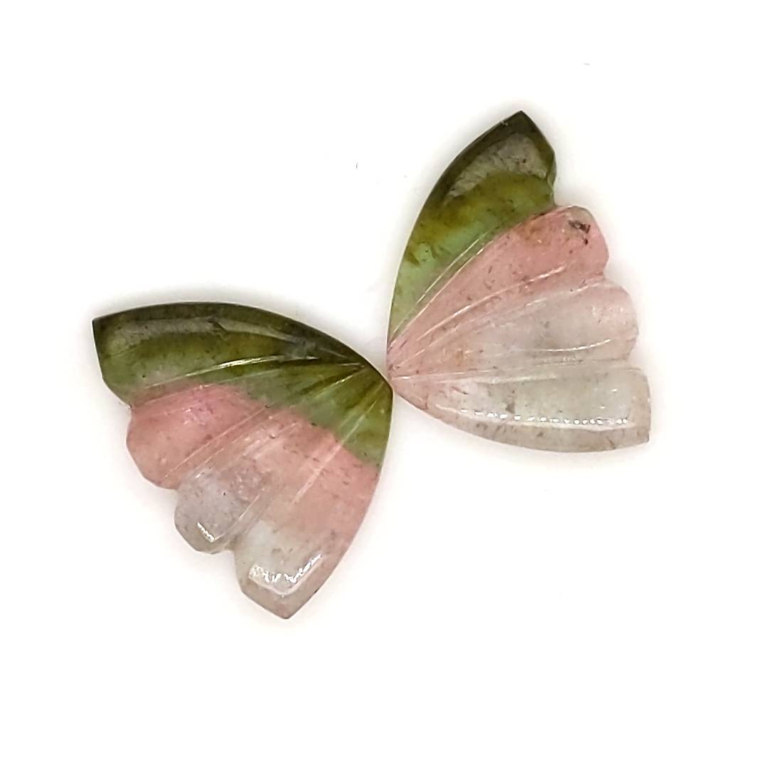 Natural Watermelon Tourmaline Butterfly Carved Pair | Size:17x12mm - The LabradoriteKing