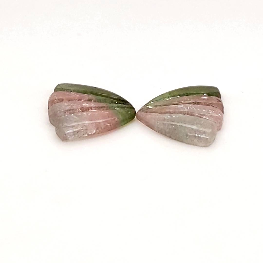 Natural Watermelon Tourmaline Butterfly Carved Pair | Size:17x12mm - The LabradoriteKing