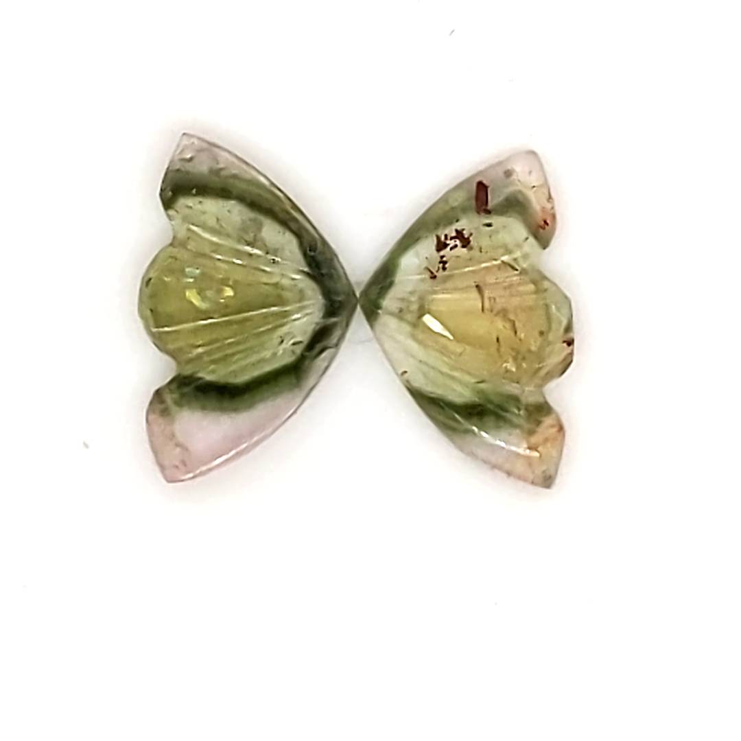 Natural Watermelon Tourmaline Butterfly Carved Pair | Size:11x7mm - The LabradoriteKing