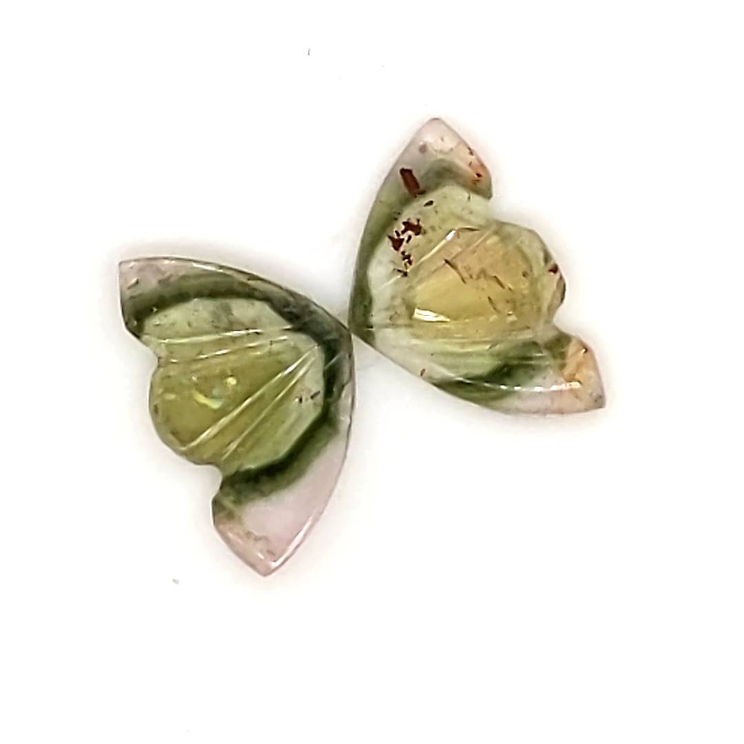 Natural Watermelon Tourmaline Butterfly Carved Pair | Size:11x7mm - The LabradoriteKing