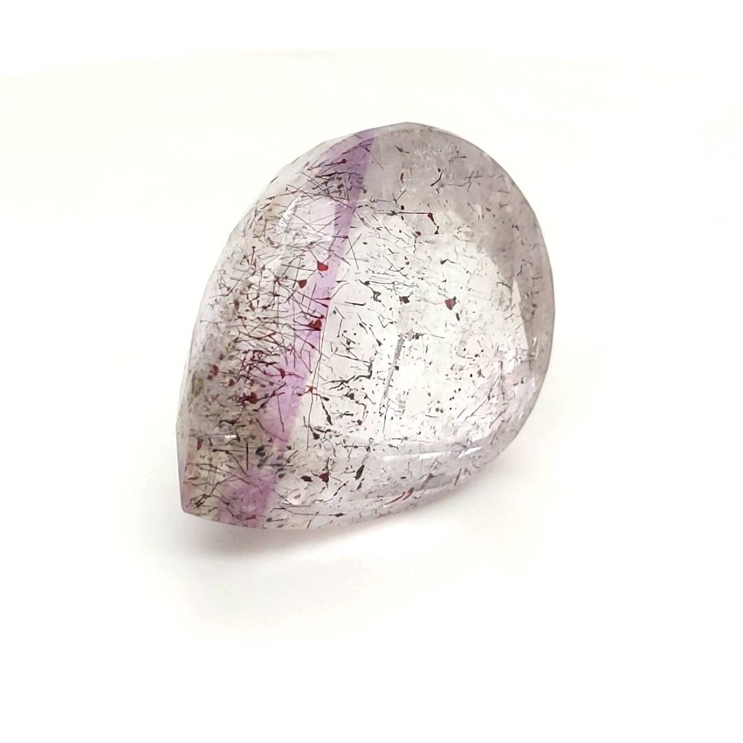 Natural Super Seven Quartz Checkerboard Cut |Shape Pear| Size: 33x28mm - The LabradoriteKing