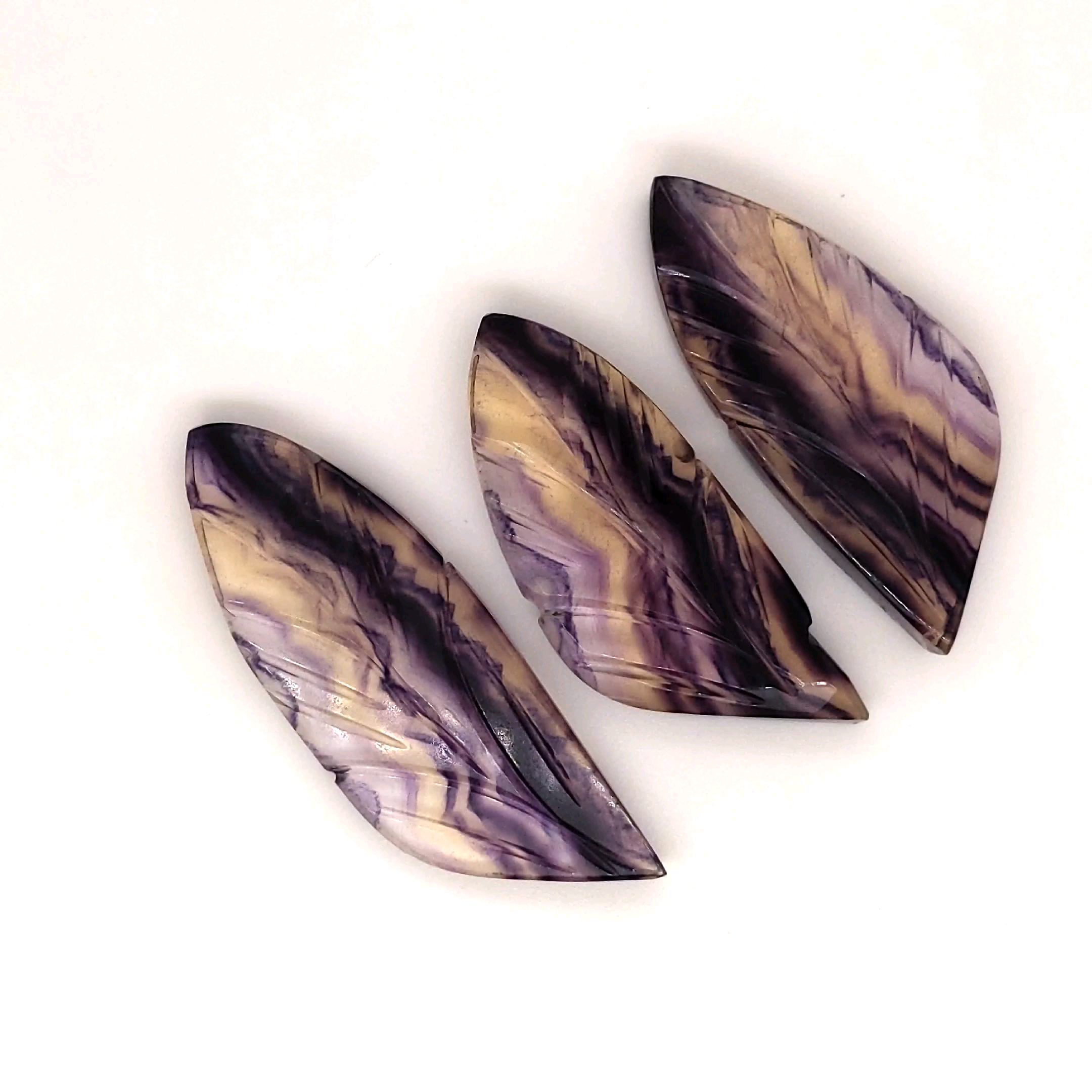 3Pcs Set Of Natural Flourite Stone Carved | Size: 39-45mm - The LabradoriteKing