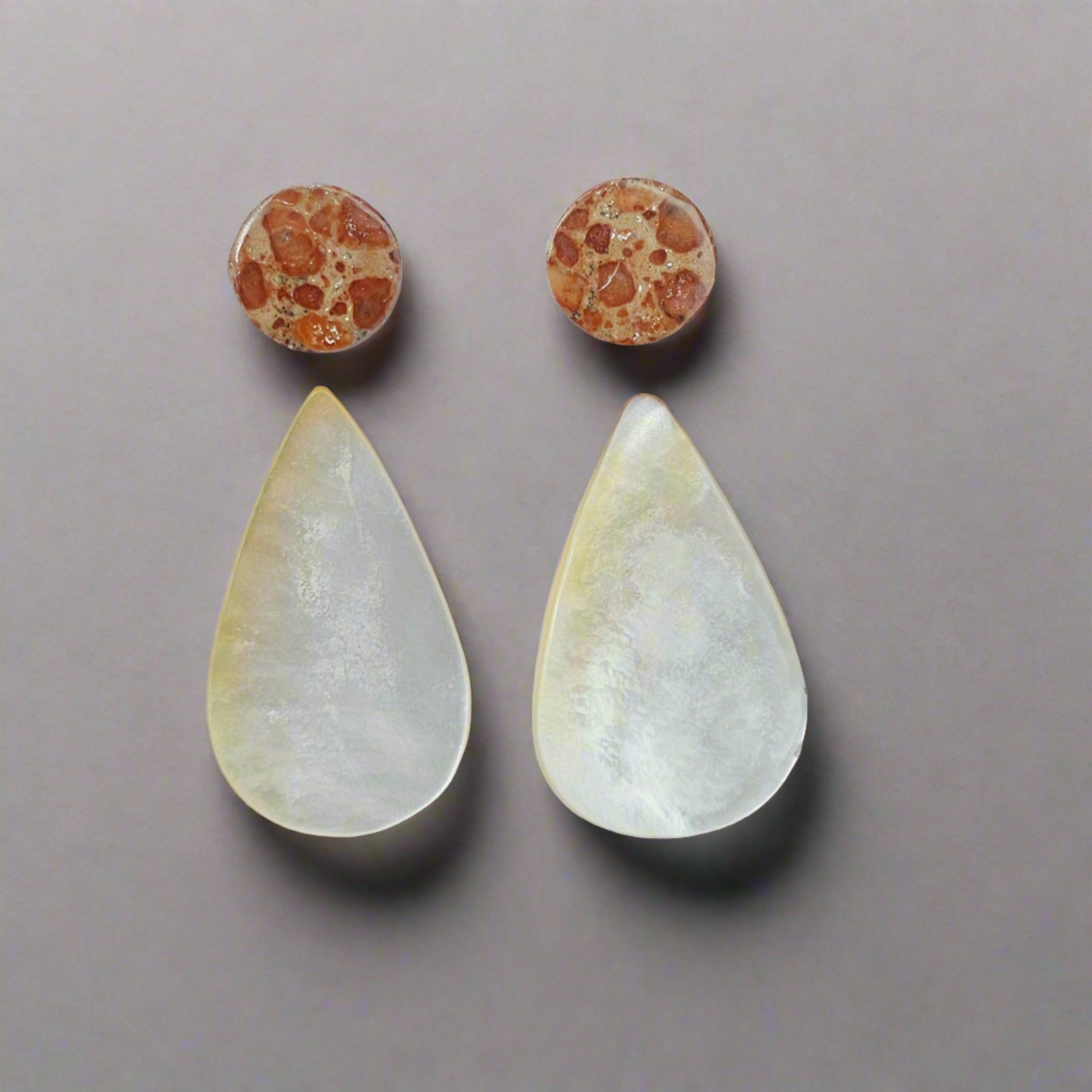 1 Card Of Natural Mother Of Pearl & Fruit Jasper| Round & Pear Shape | Size:15-38mm - The LabradoriteKing