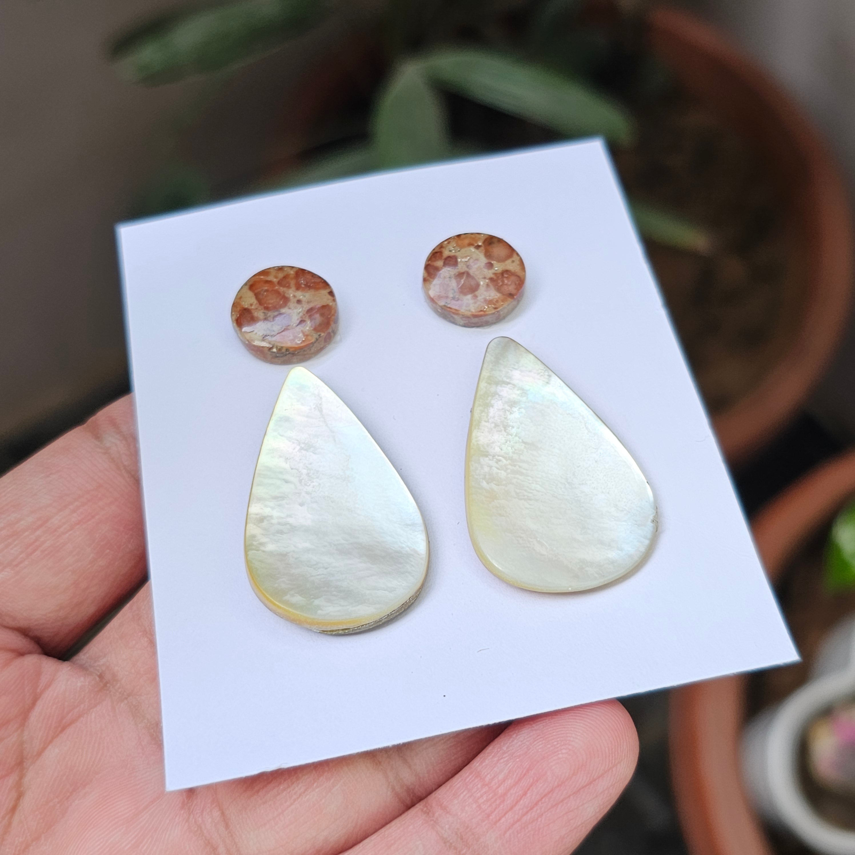 1 Card Of Natural Mother Of Pearl & Fruit Jasper| Round & Pear Shape | Size:15-38mm - The LabradoriteKing