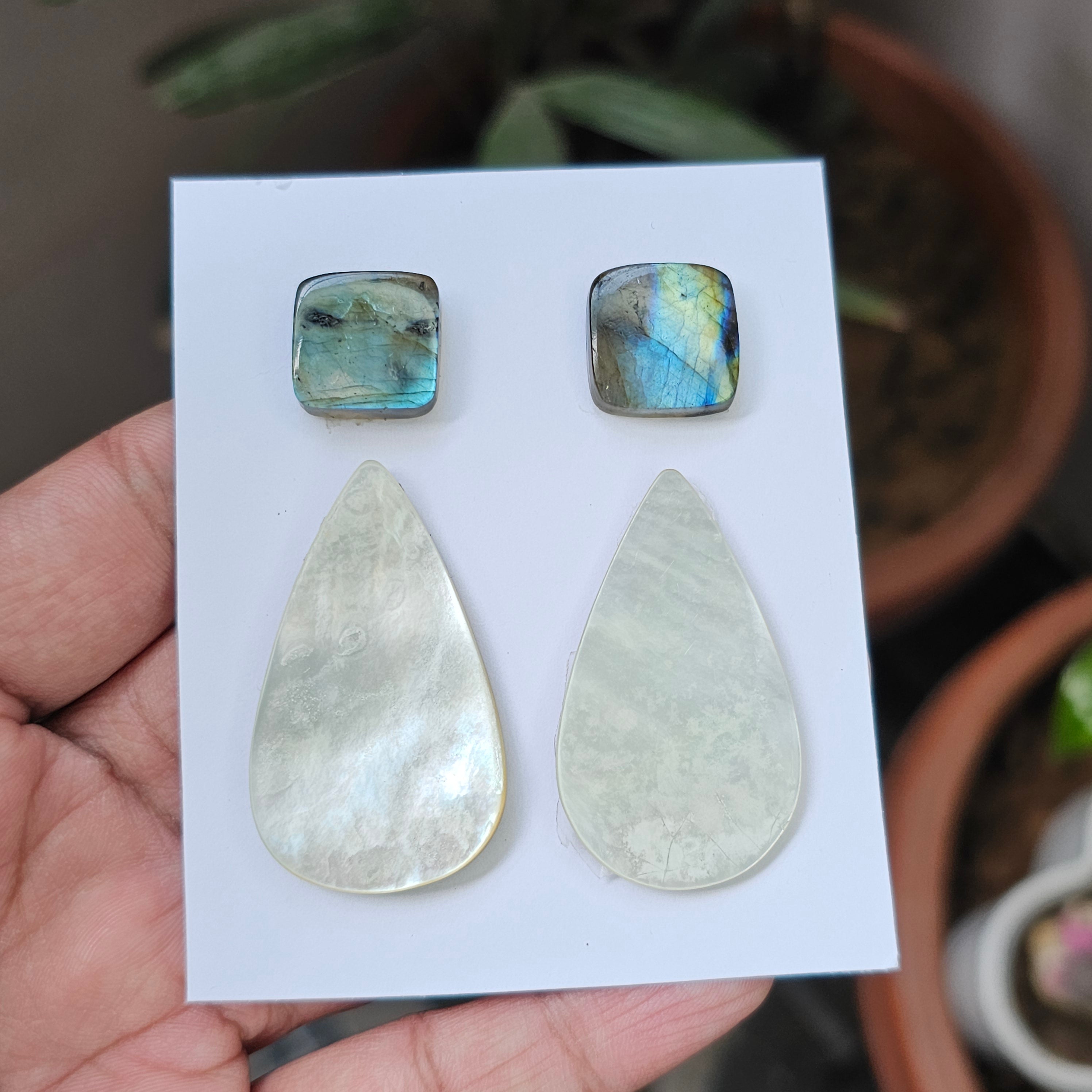 1 Card Of Natural Mother Of Pearl & Labradorite| Square & Pear Shape | Size:16-44mm - The LabradoriteKing