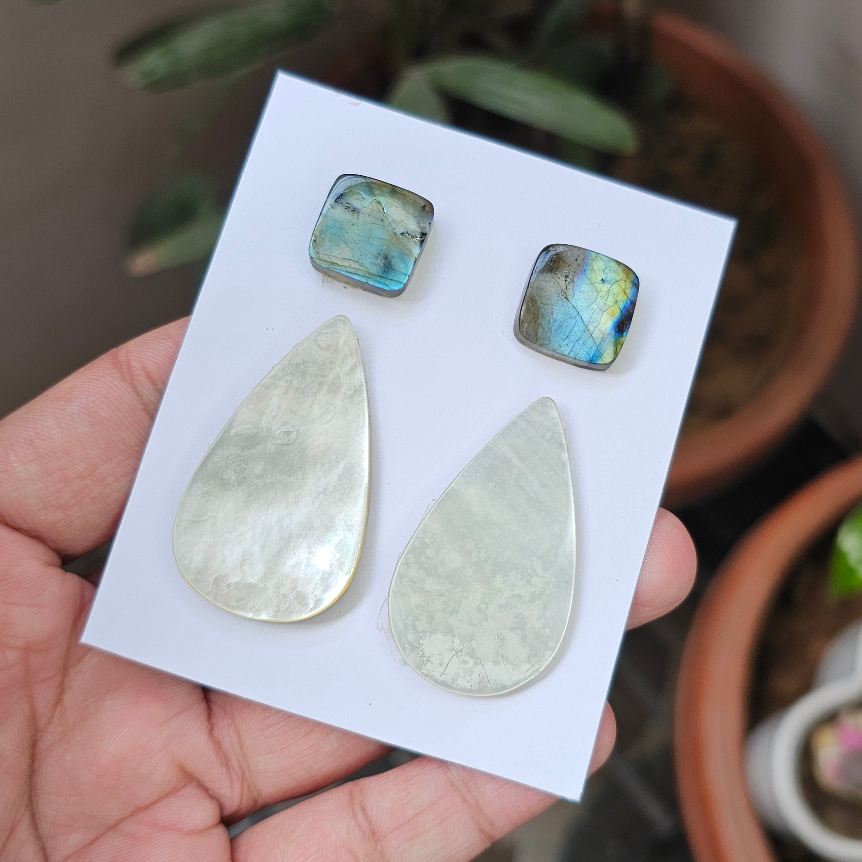 1 Card Of Natural Mother Of Pearl & Labradorite| Square & Pear Shape | Size:16-44mm - The LabradoriteKing