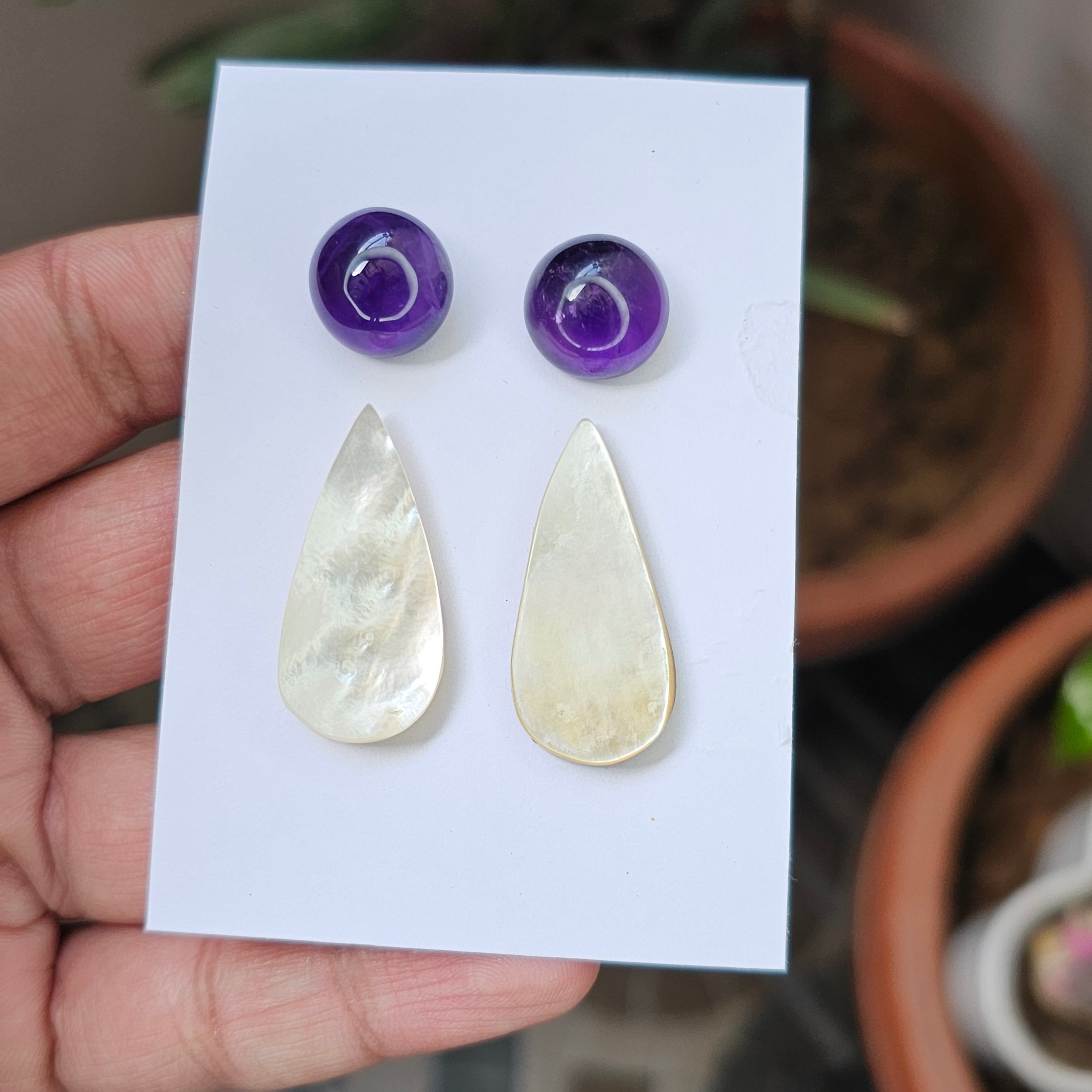 1 Card Of Natural Mother Of Pearl & Amethyst| Round & Pear Shape | Size:14-32mm - The LabradoriteKing