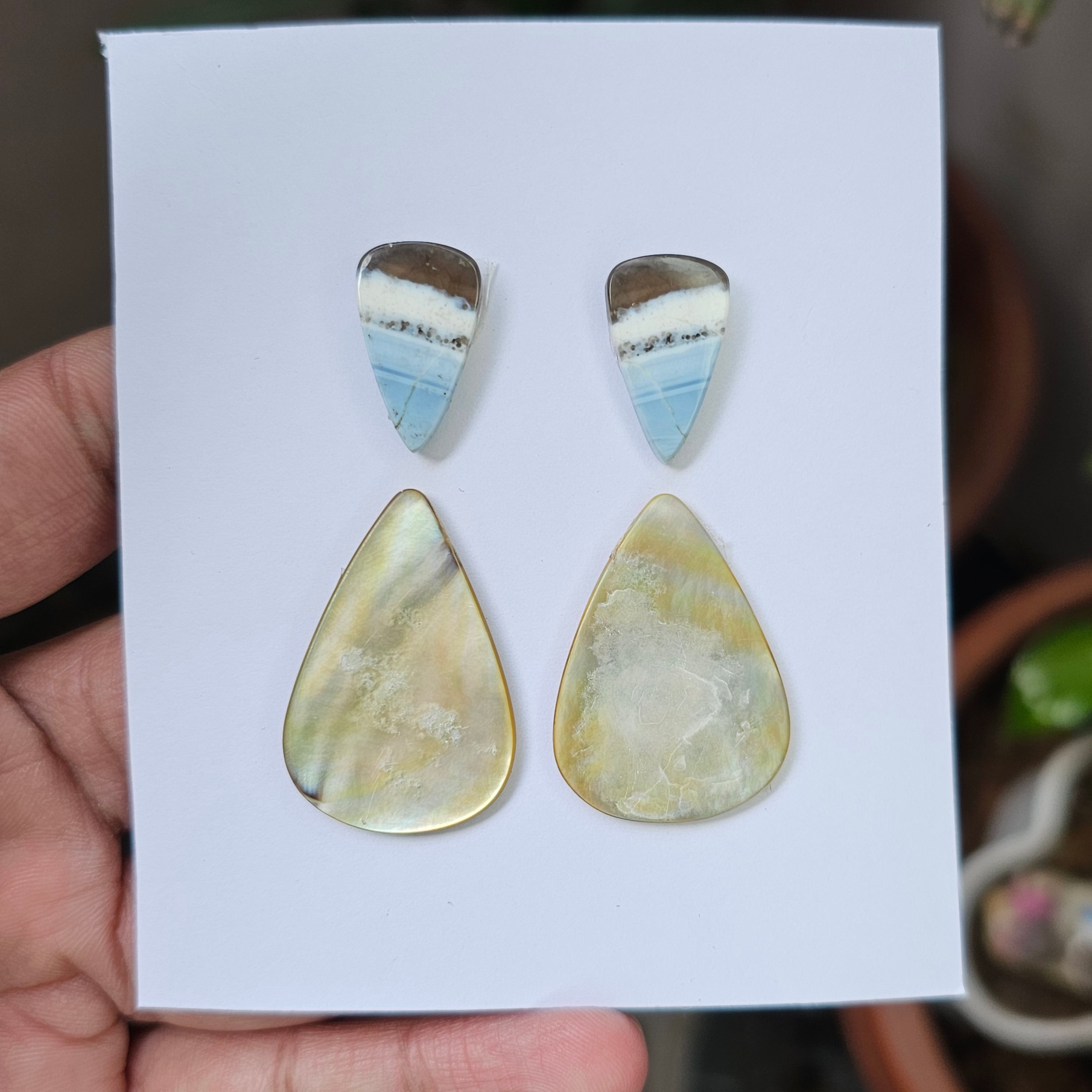 1 Card Of Natural Mother Of Pearl & Blue Opal| Pear Shape | Size:21-34mm - The LabradoriteKing