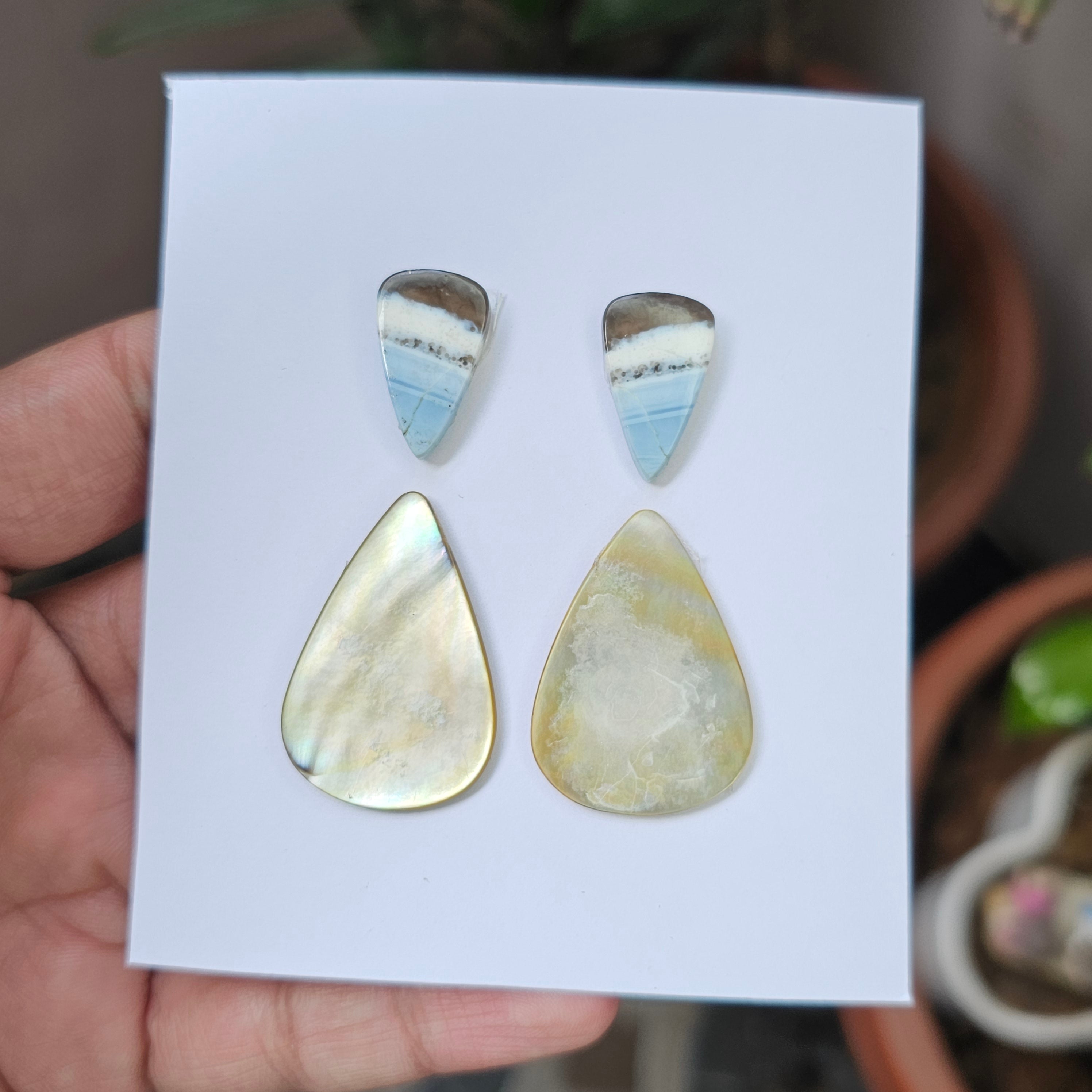 1 Card Of Natural Mother Of Pearl & Blue Opal| Pear Shape | Size:21-34mm - The LabradoriteKing