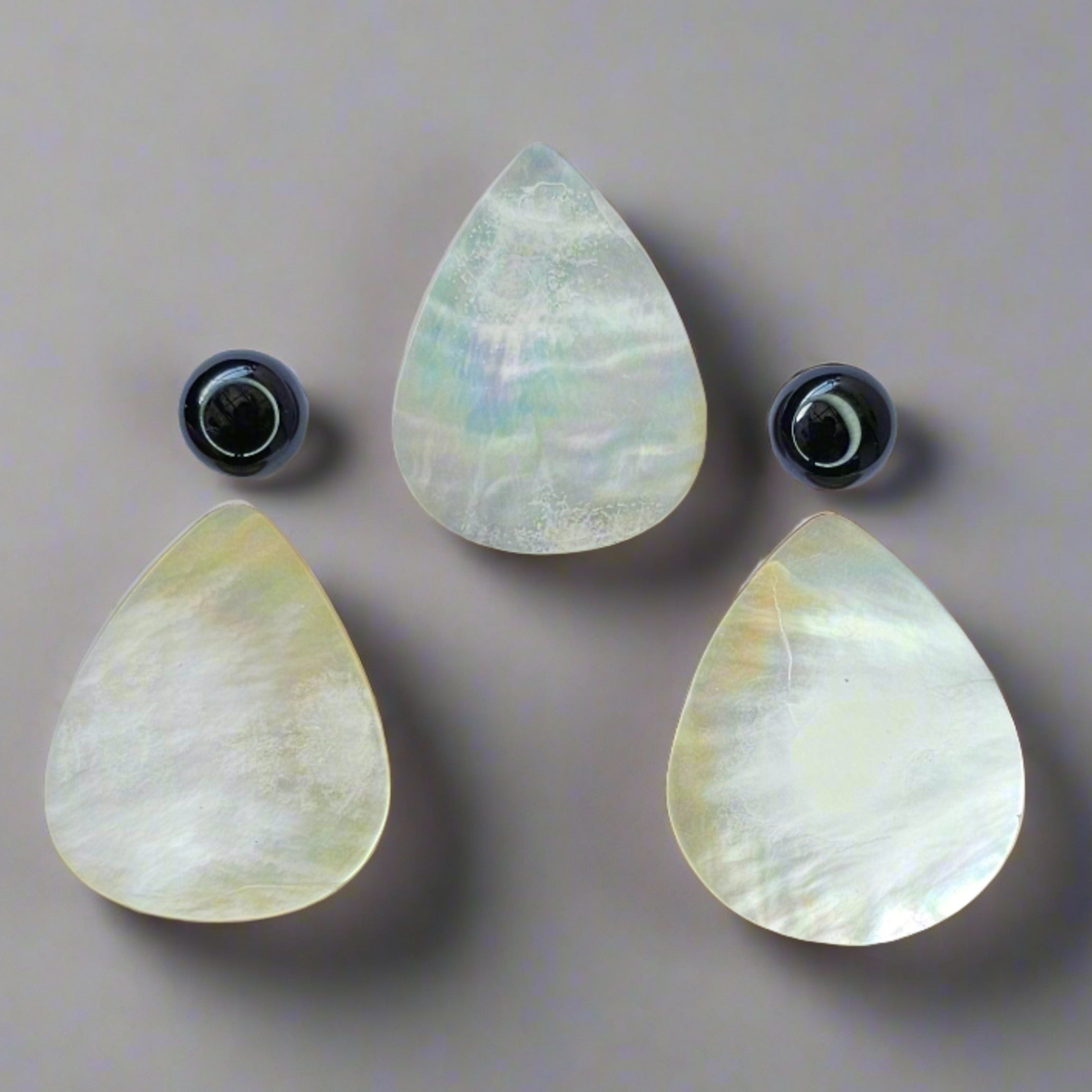 1 Card Of Natural Mother Of Pearl & Black Onyx Earring Set | Pear & Round Shape | Size:12-39mm - The LabradoriteKing