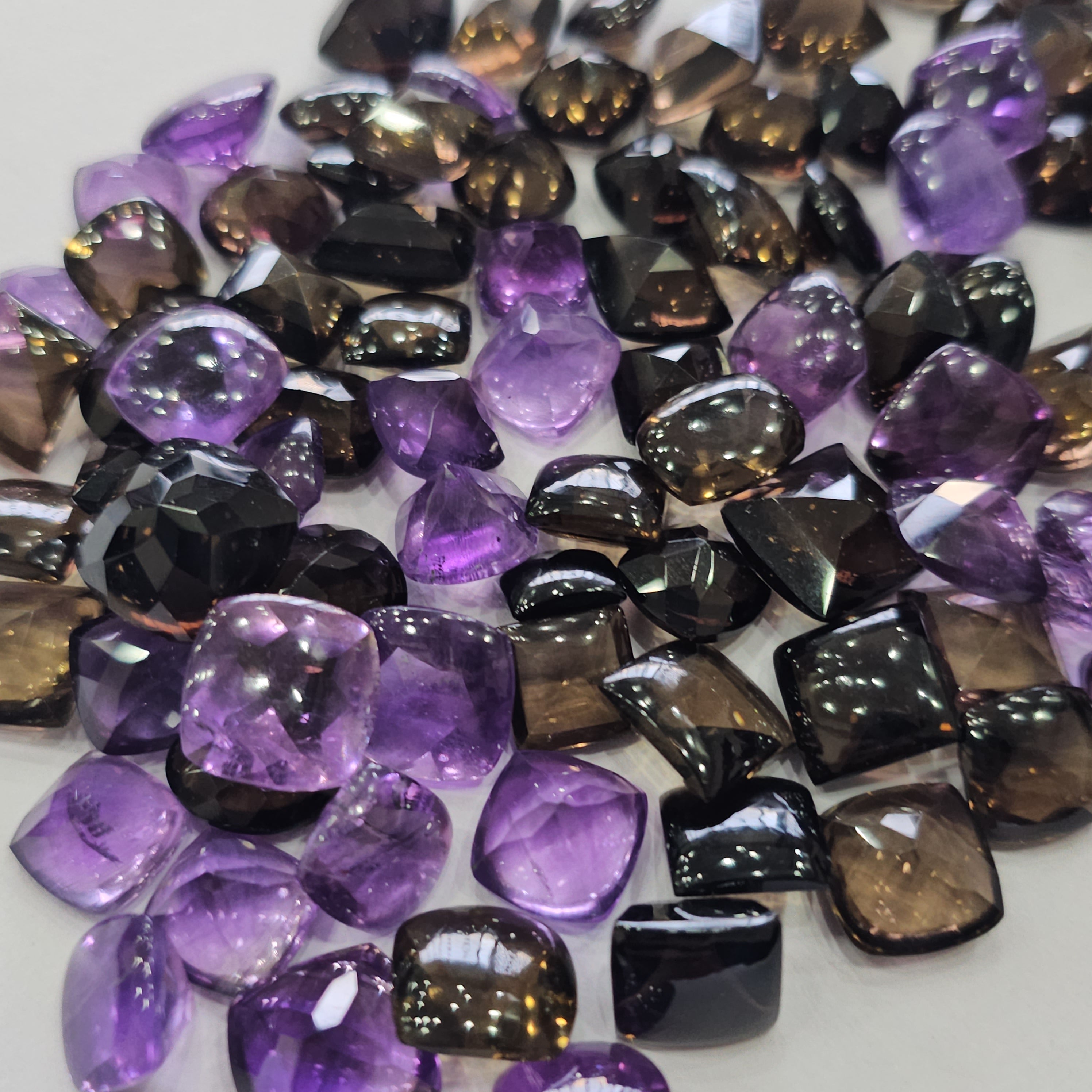 15 Pcs of Buff Top Cut Amethyst and Smoky Quartz | 10mm to 16mm - The LabradoriteKing