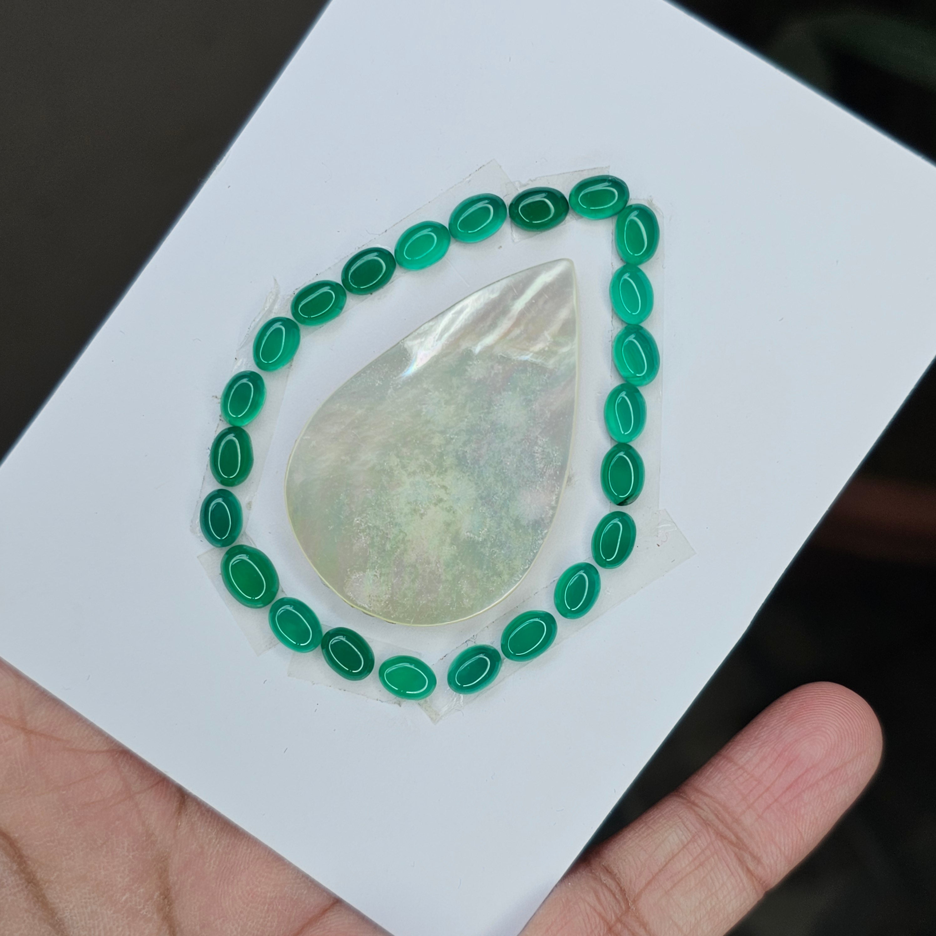 1 Card Of Natural Mother Of Pearl & Green Onxy| Oval & Pear Shape | Size:7-47mm - The LabradoriteKing