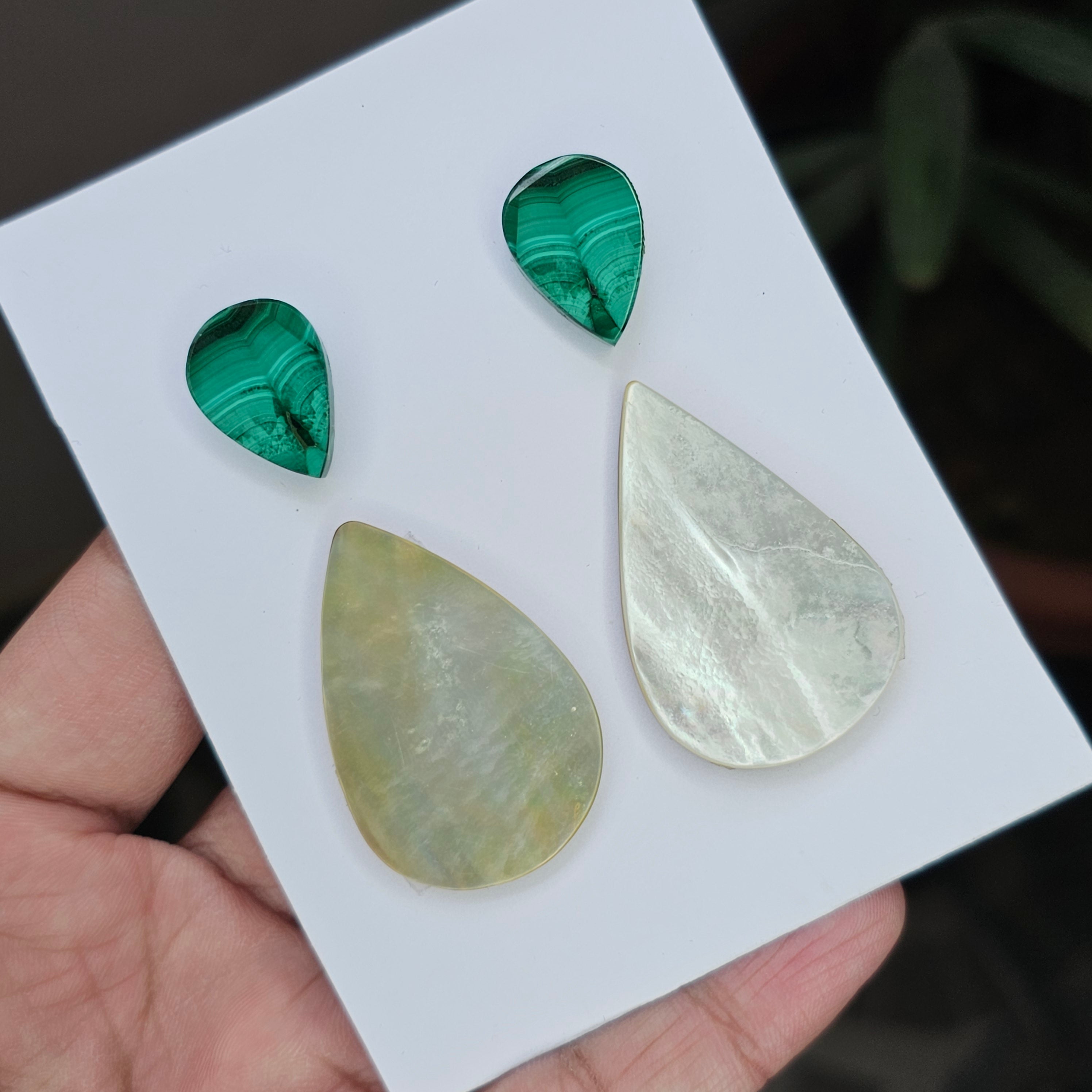 1 Card Of Natural Mother Of Pearl & Malachite| Pear Shape | Size:14-43mm - The LabradoriteKing