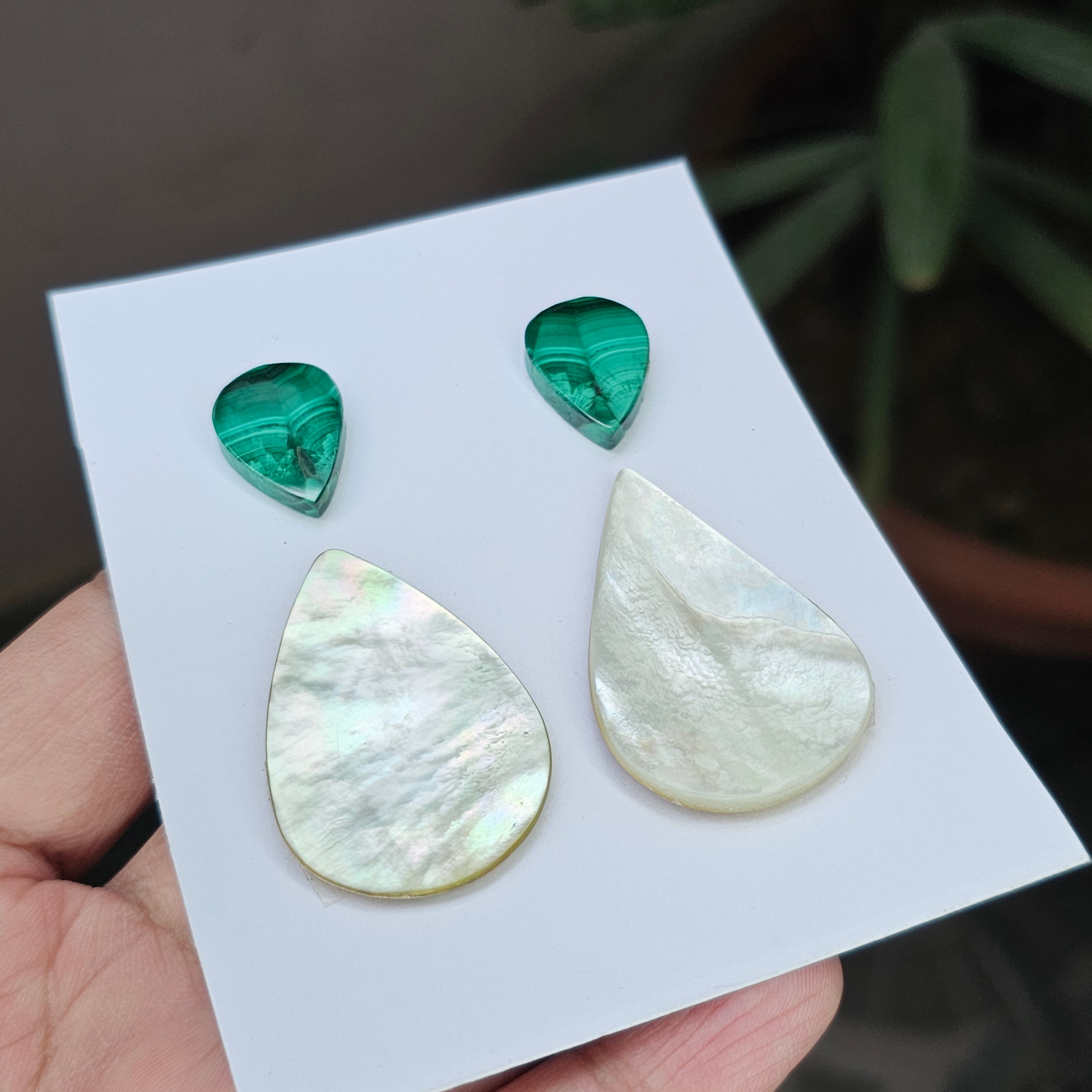 1 Card Of Natural Mother Of Pearl & Malachite| Pear Shape | Size:14-43mm - The LabradoriteKing