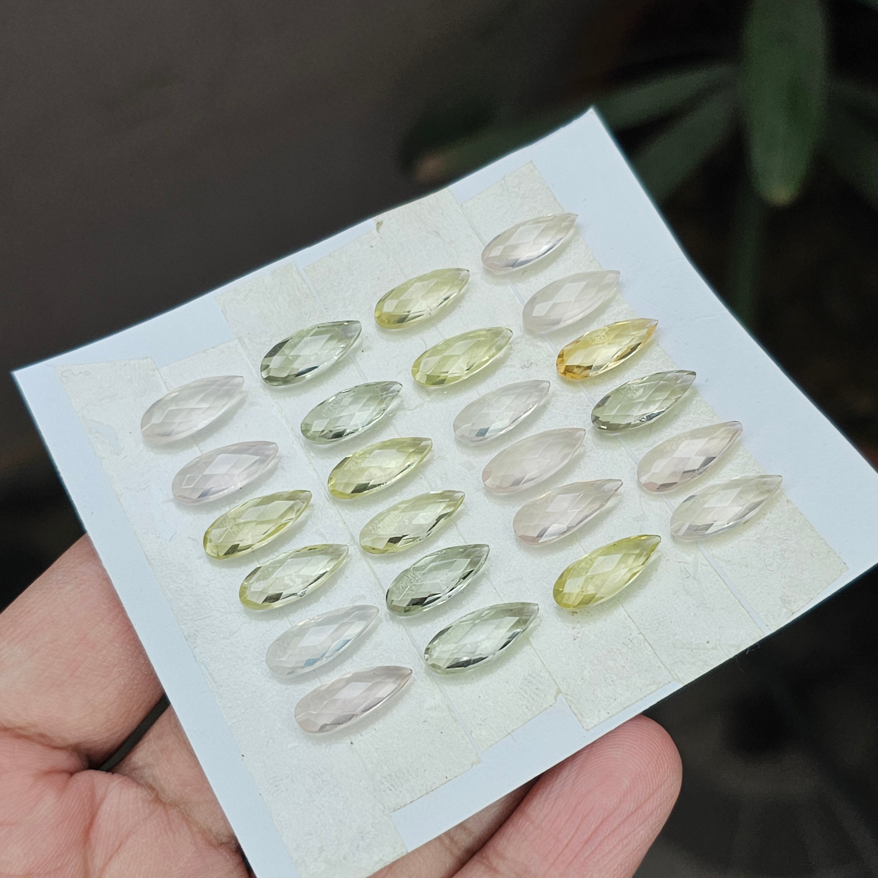 1 Card Of Natural Mix Quartz Rosecut| Pear Shape | Size: 6x15mm - The LabradoriteKing