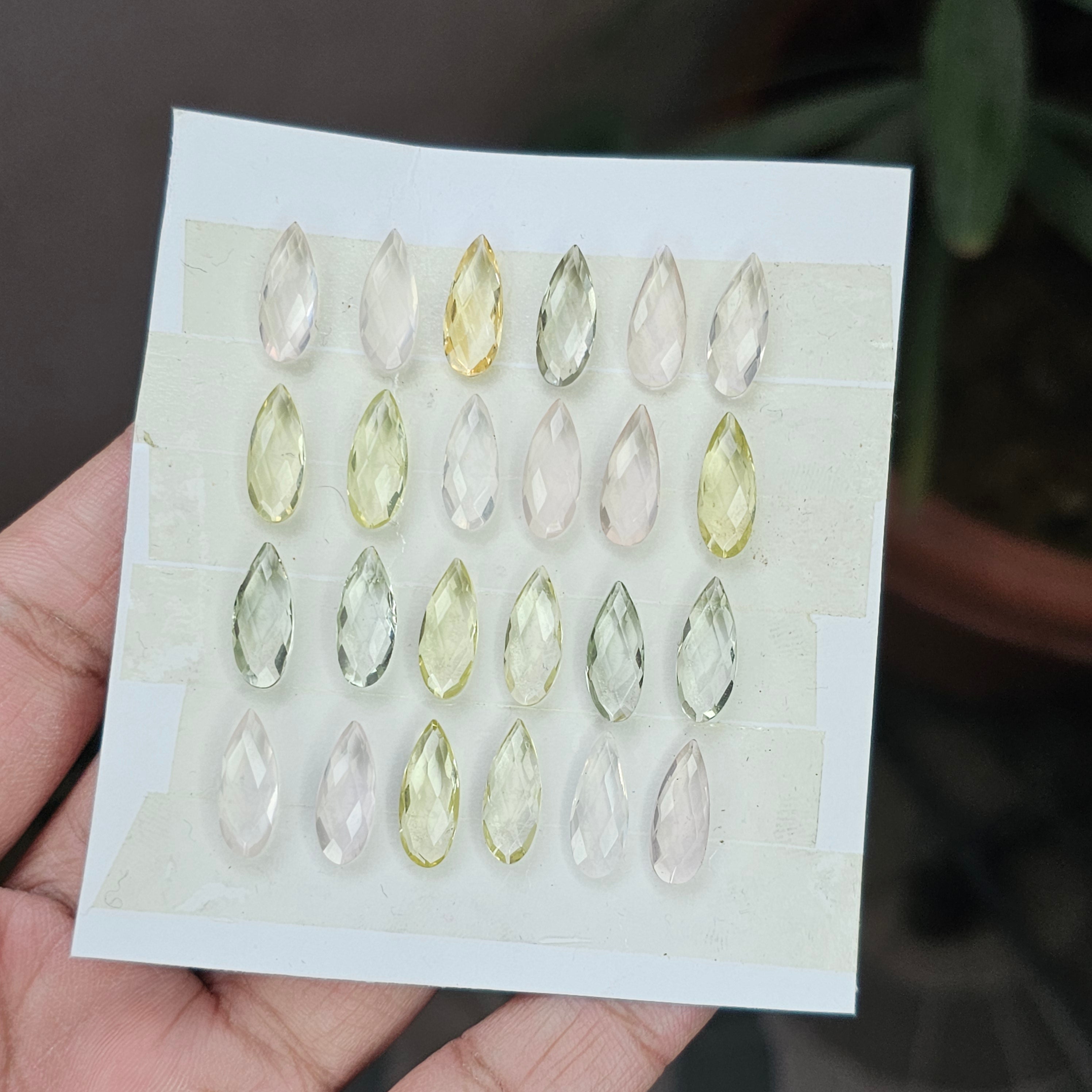1 Card Of Natural Mix Quartz Rosecut| Pear Shape | Size: 6x15mm - The LabradoriteKing