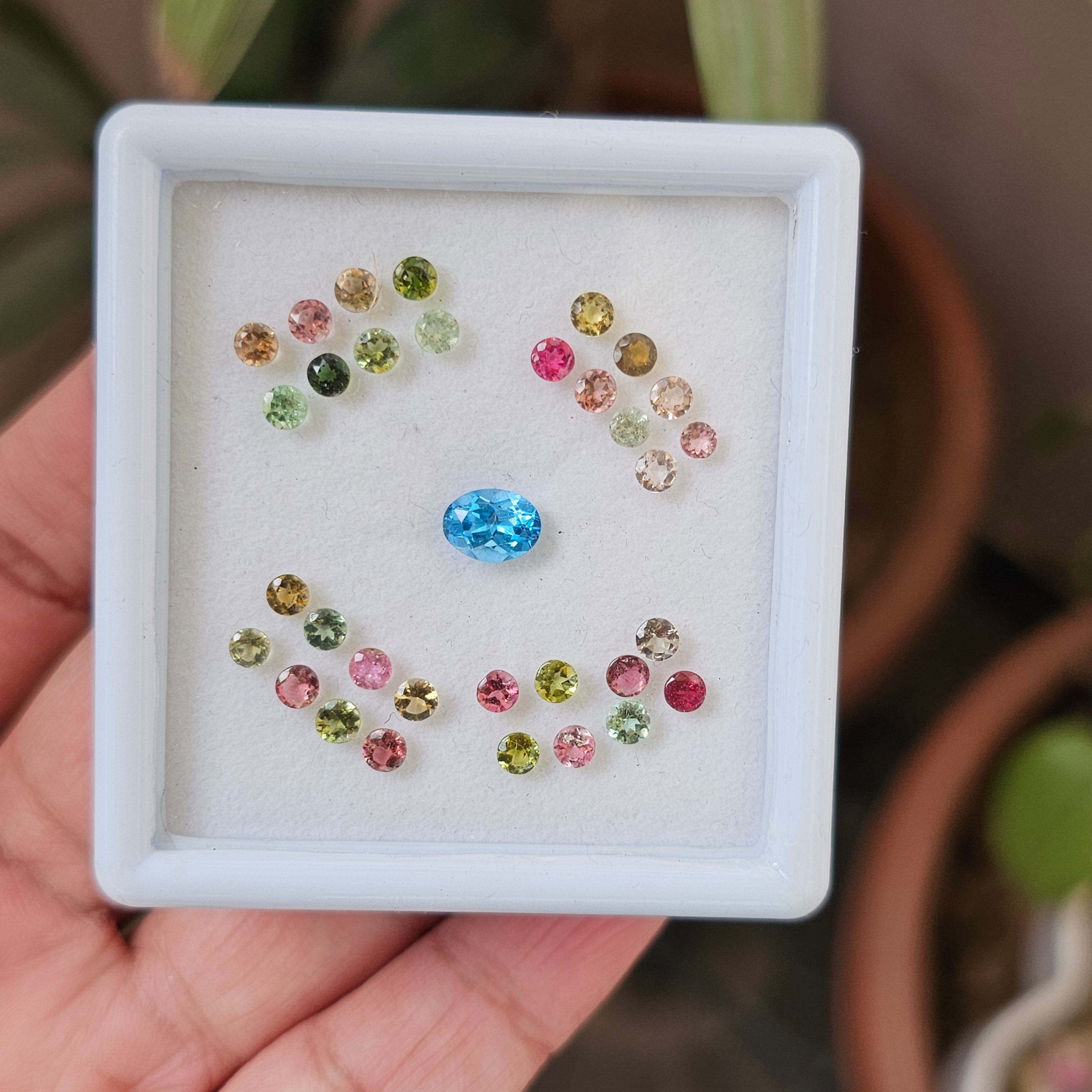 33 Pcs Of Natural Tourmaline & Blue Topaz Faceted | Round & Oval | Size:3-8mm - The LabradoriteKing