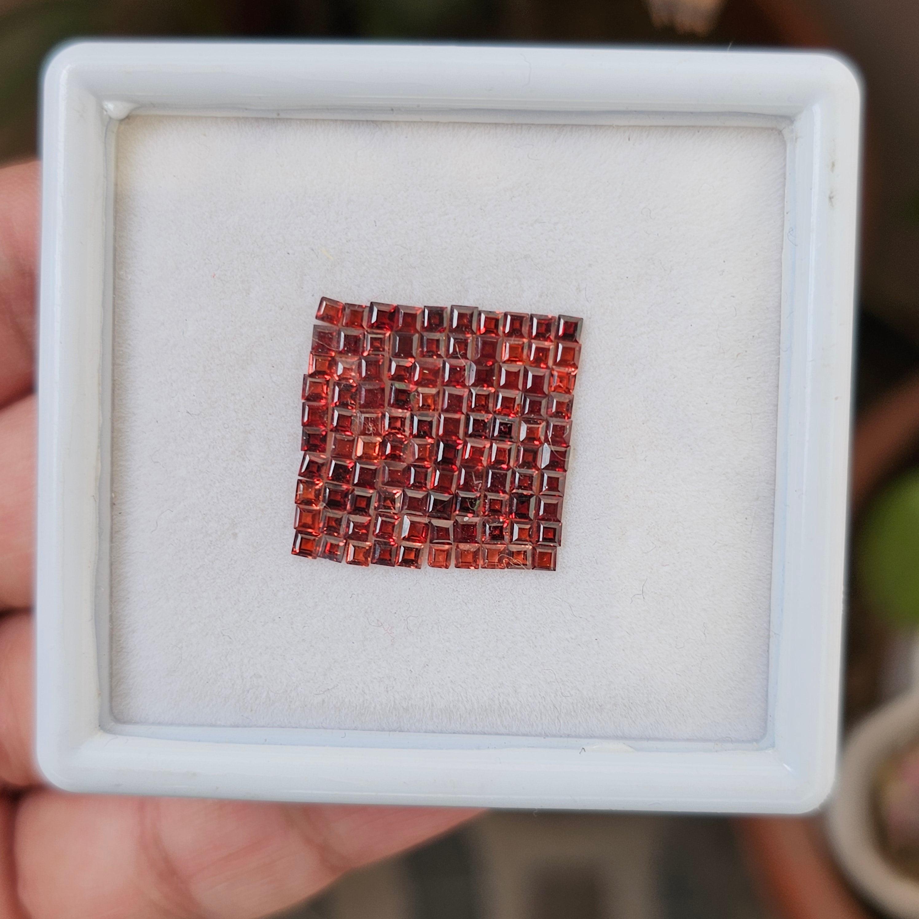 102 Pcs Of Natural Garnet Faceted | Square Shape| Size: 2mm - The LabradoriteKing